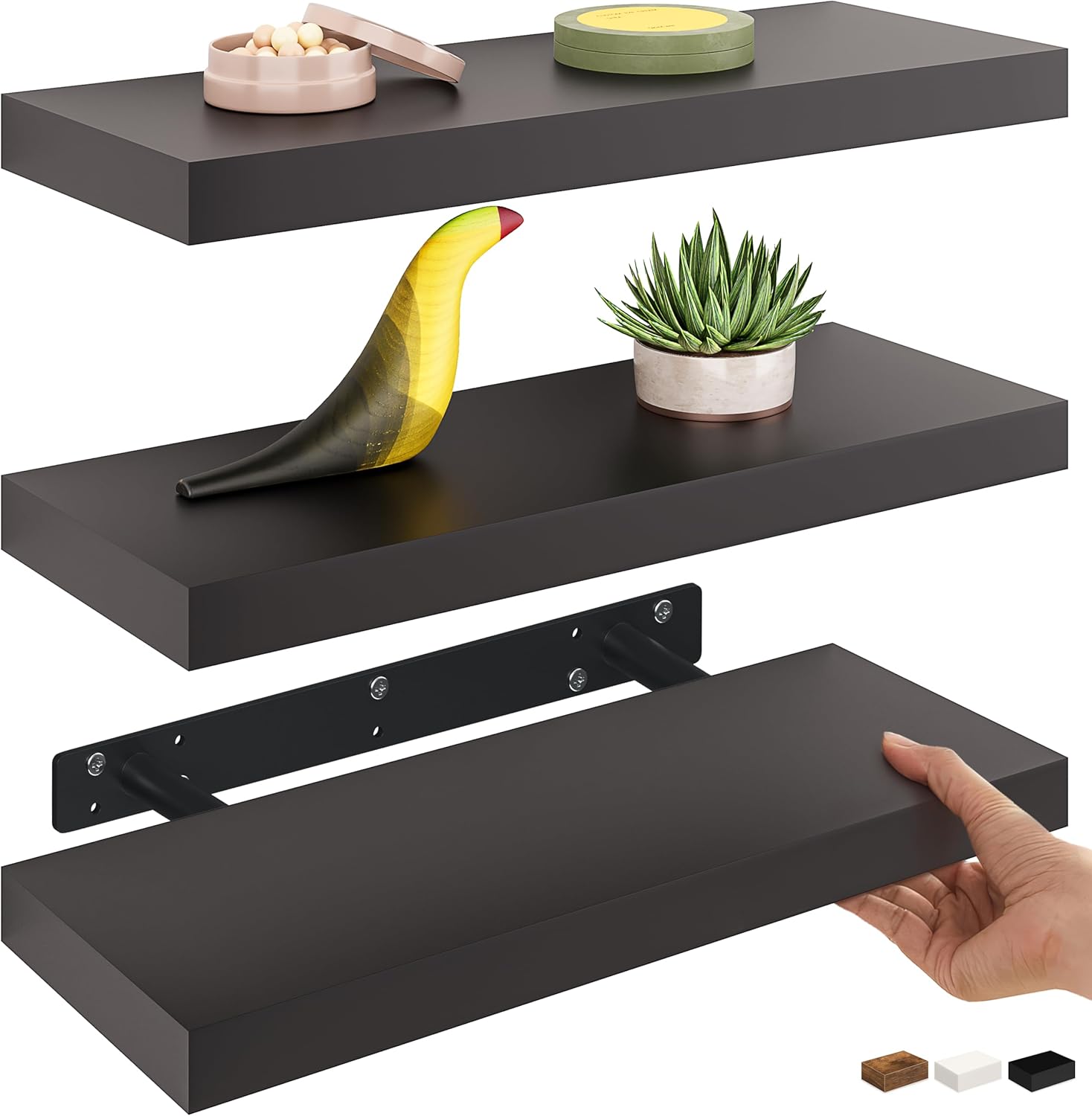 Ballucci Floating Shelves Set of 3 Black 16 Inch