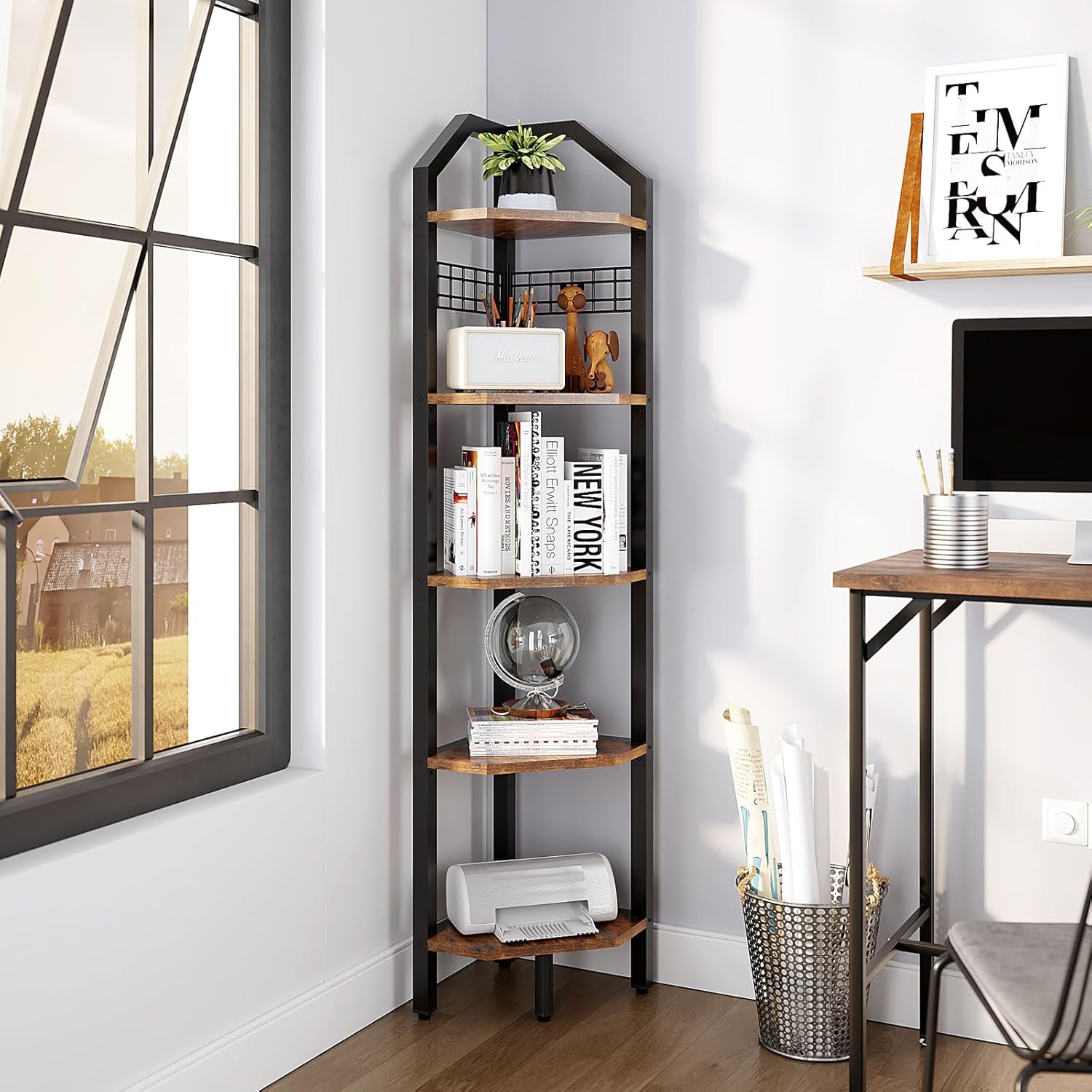 YMYNY 5-Tier Corner Shelf Rustic Brown 69 H