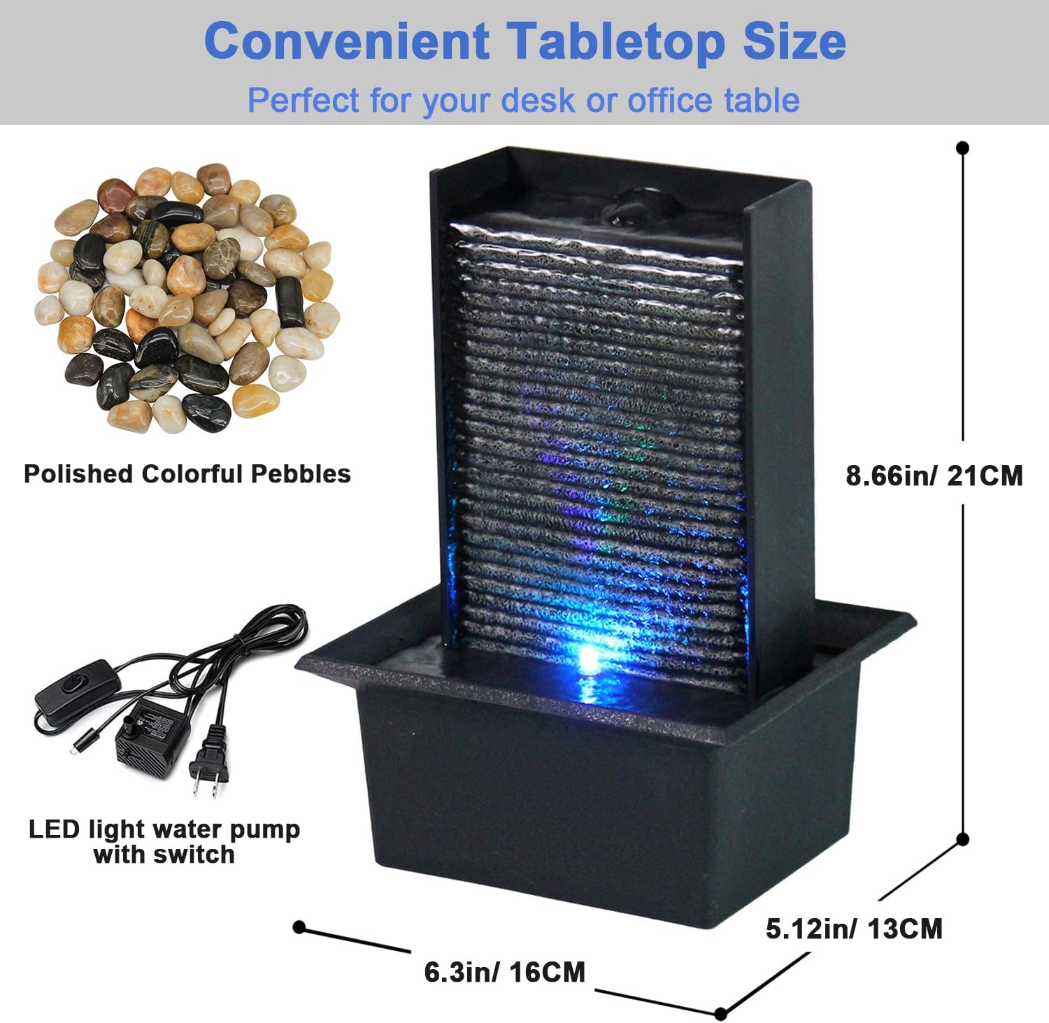 Small Indoor Tabletop Fountain with LED Lights
