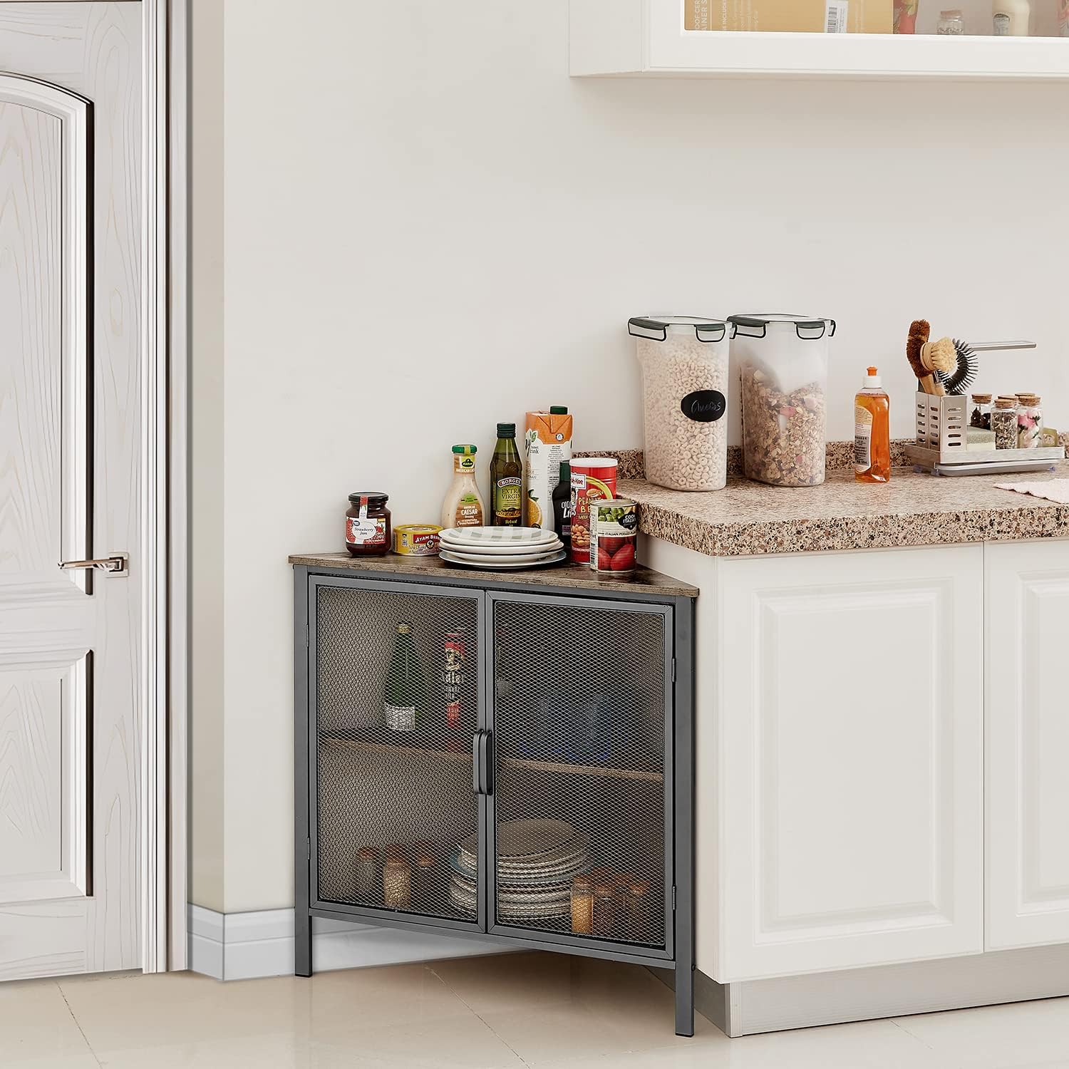 VECELO 3-Tier Corner Cabinet with Protection Door