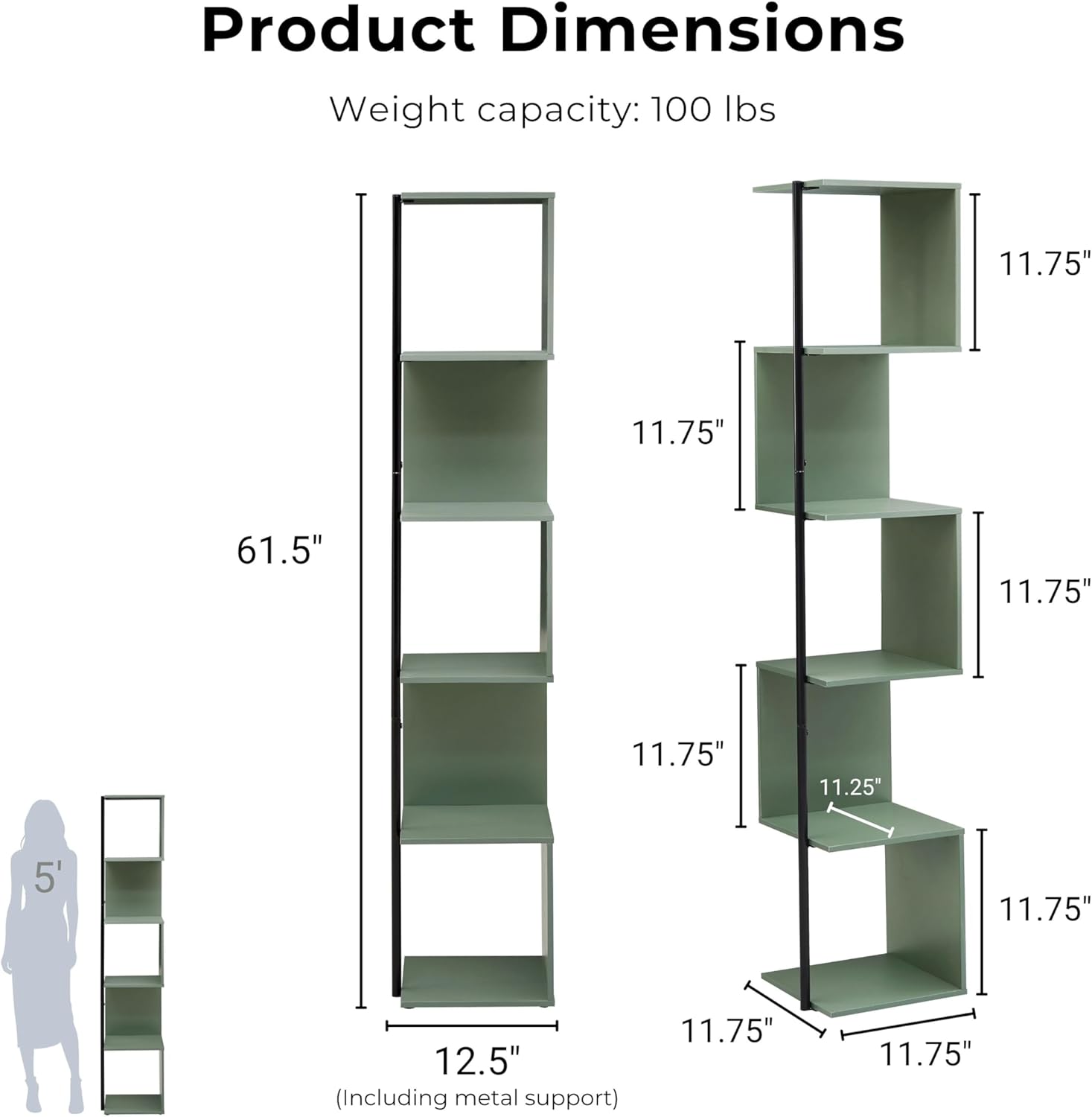 HOMES Inside Out Svenja 60 in Tall Corner Bookshelf