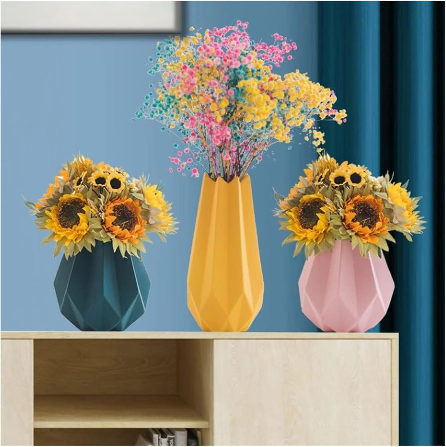3pcs Ceramic Geometric Flower Vases for Living Room and Wedding Gifts
