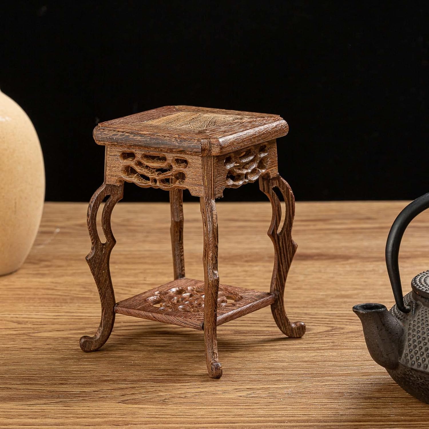 THY COLLECTIBLES Rosewood Oriental Vase Stand for Plants and Small Vases