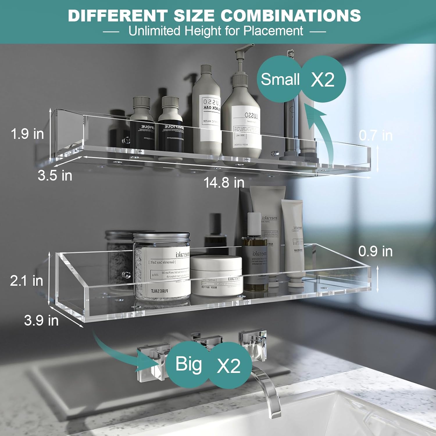 DigDozer Acrylic Wall Shelves 4PCS Clear Floating Storage