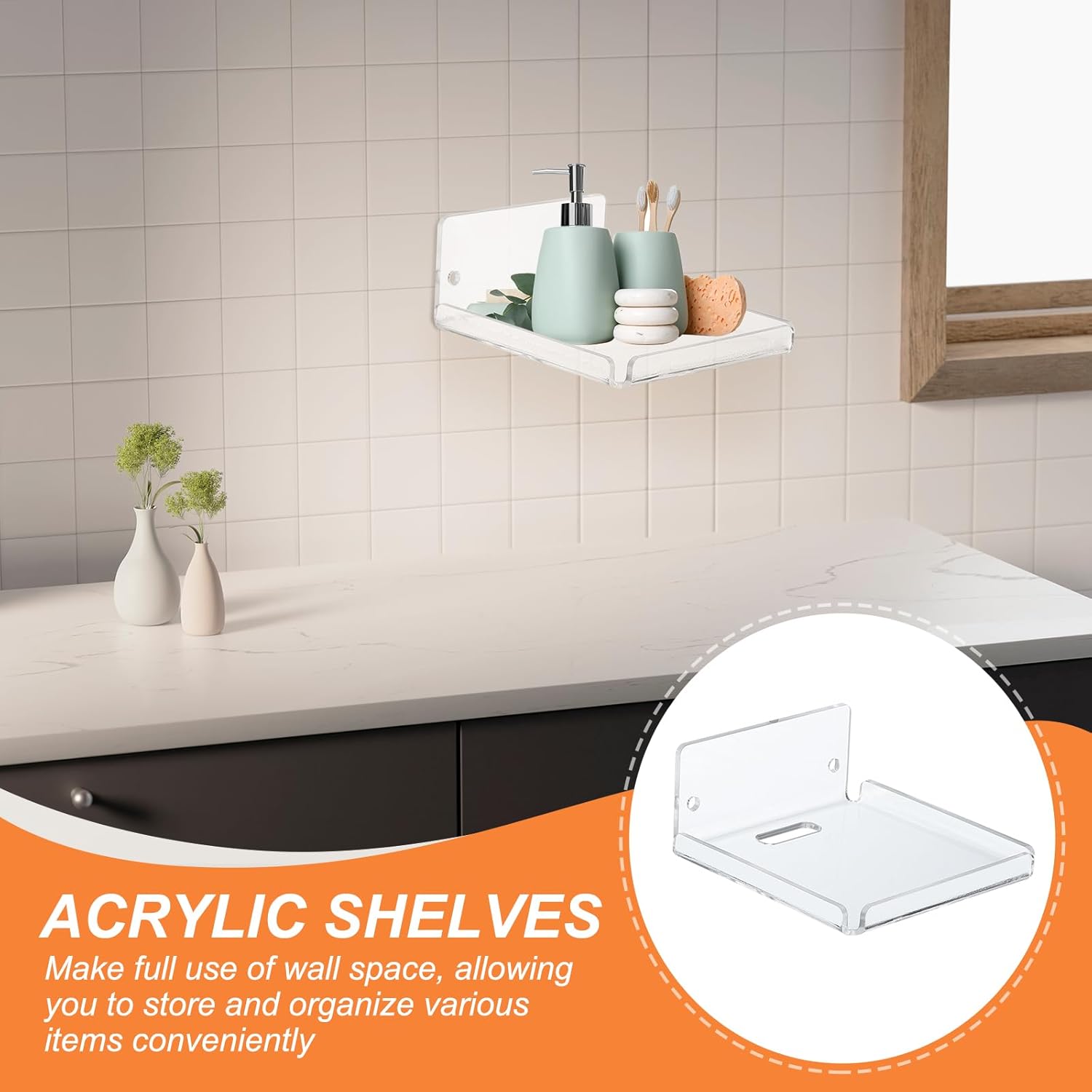PATIKIL 4 Inch Clear Acrylic Floating Shelves 2 Pcs