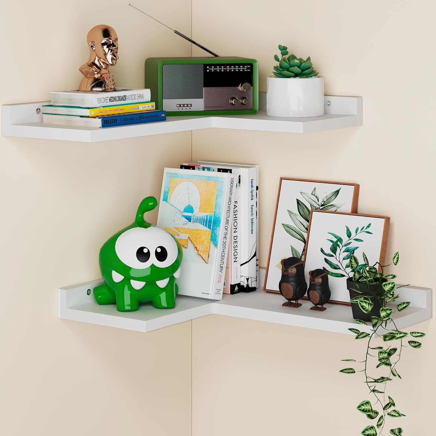White L-Shaped Corner Wall Shelves Set of 2