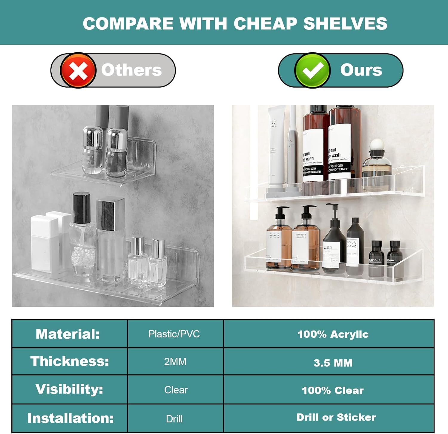 DigDozer Acrylic Wall Shelves 4PCS Clear Floating Storage