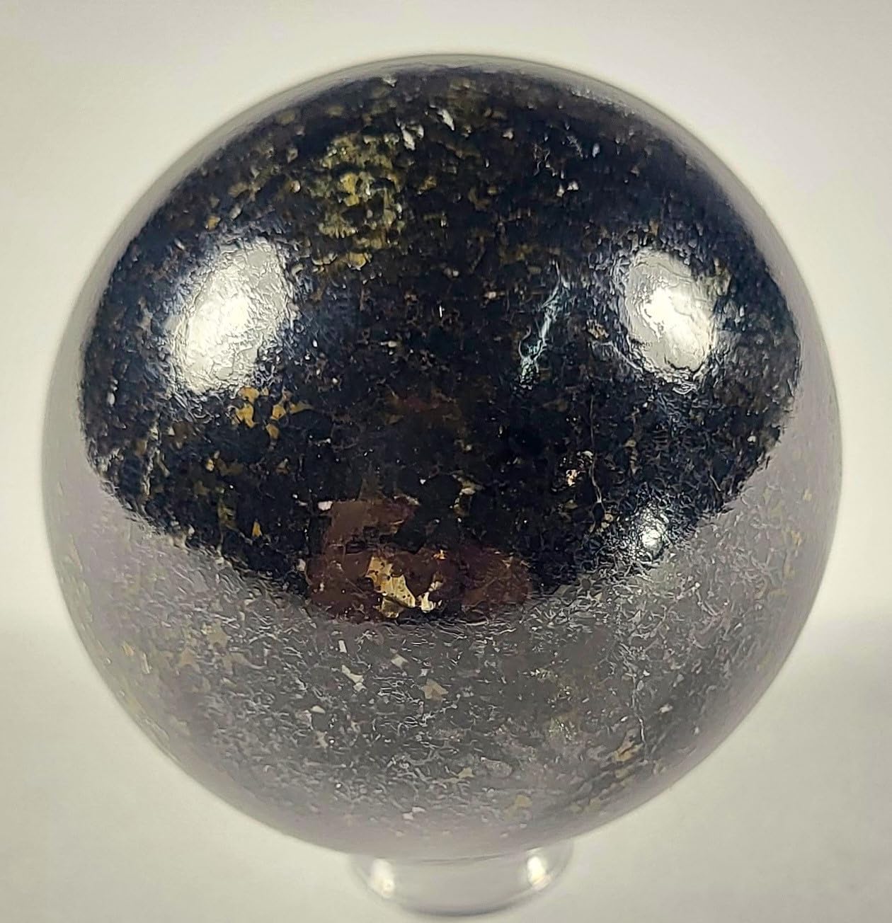 49mm Black Nuumite Carved Sphere with Stand