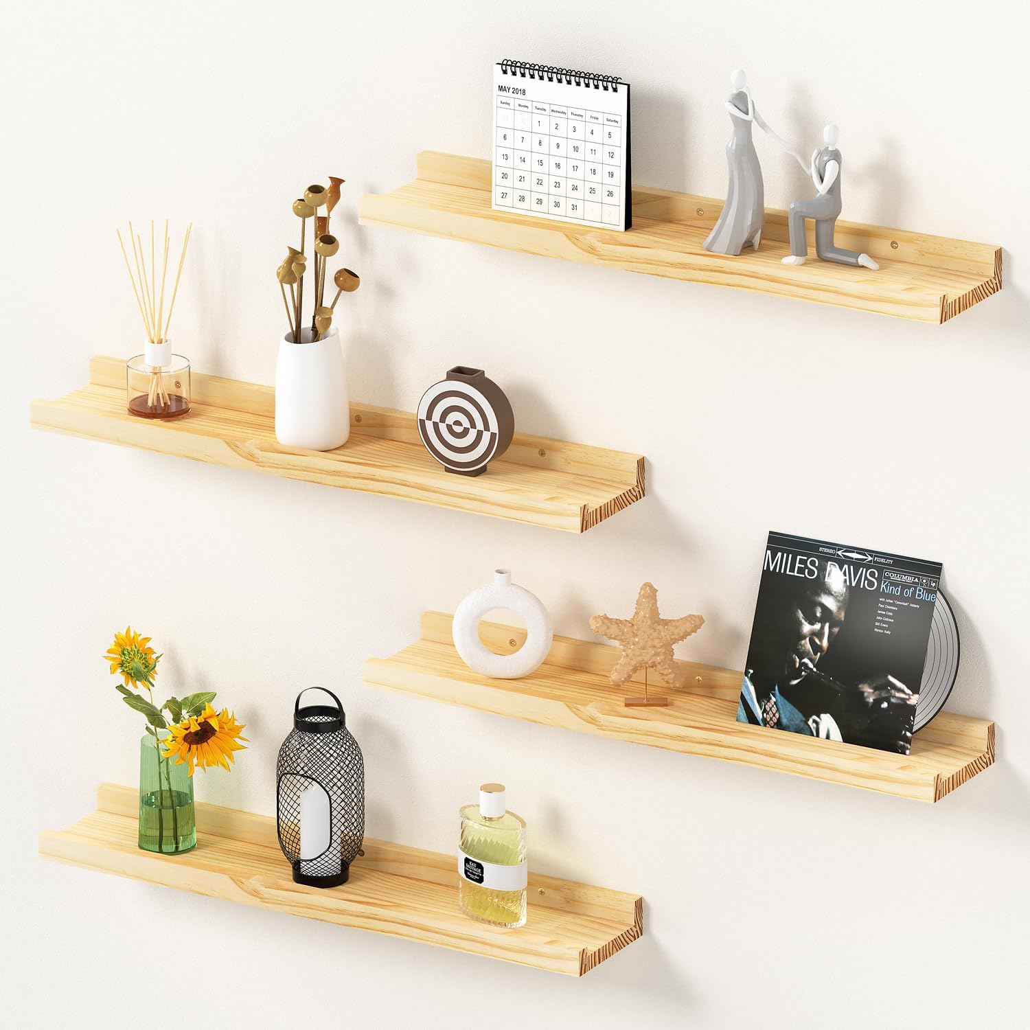 DECKALY Picture Ledge Shelf Set of 4 16 Inch Pine Wood Floating Shelves