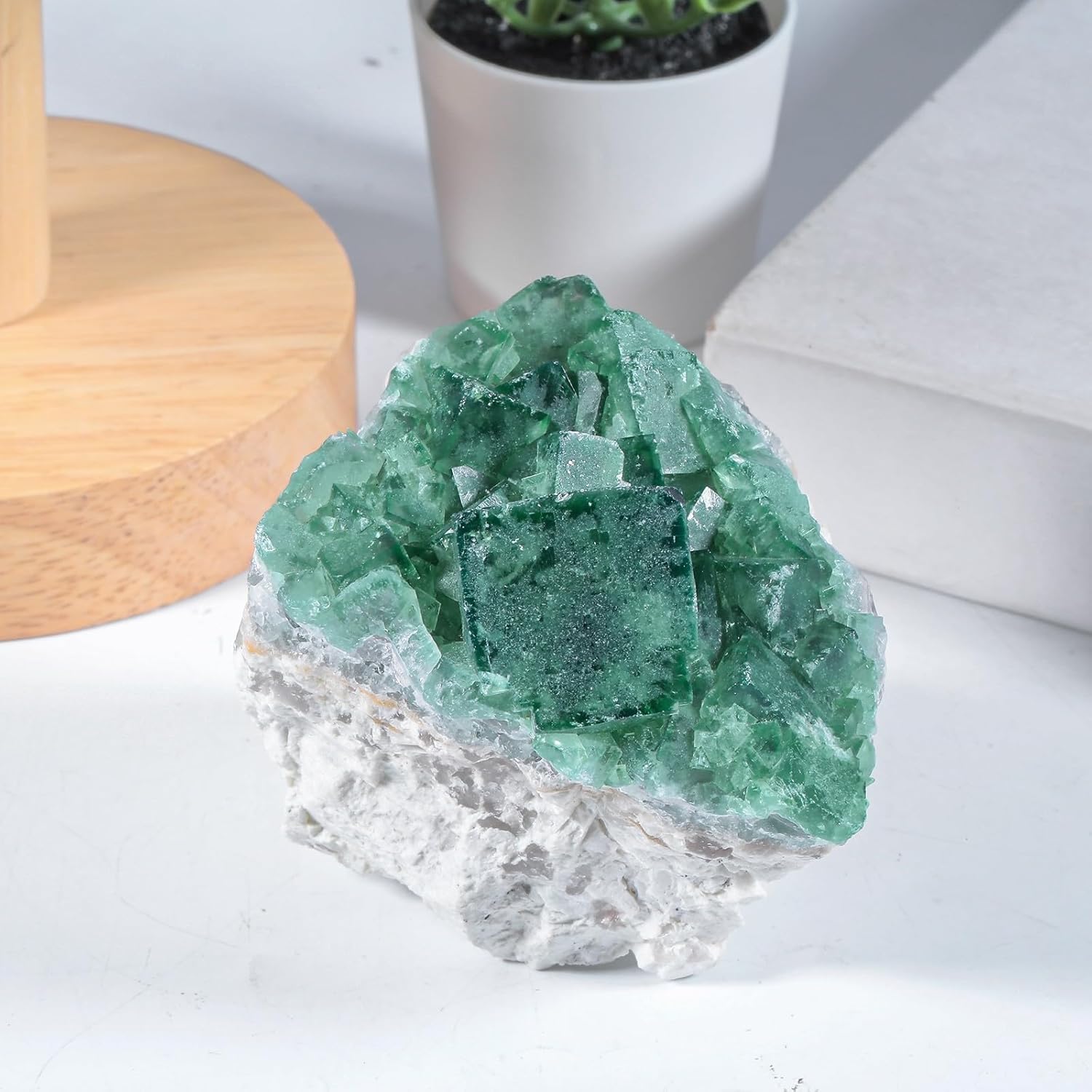 Rockcloud Fluorite Crystal Geode Cluster for Chakra Meditation and Feng Shui