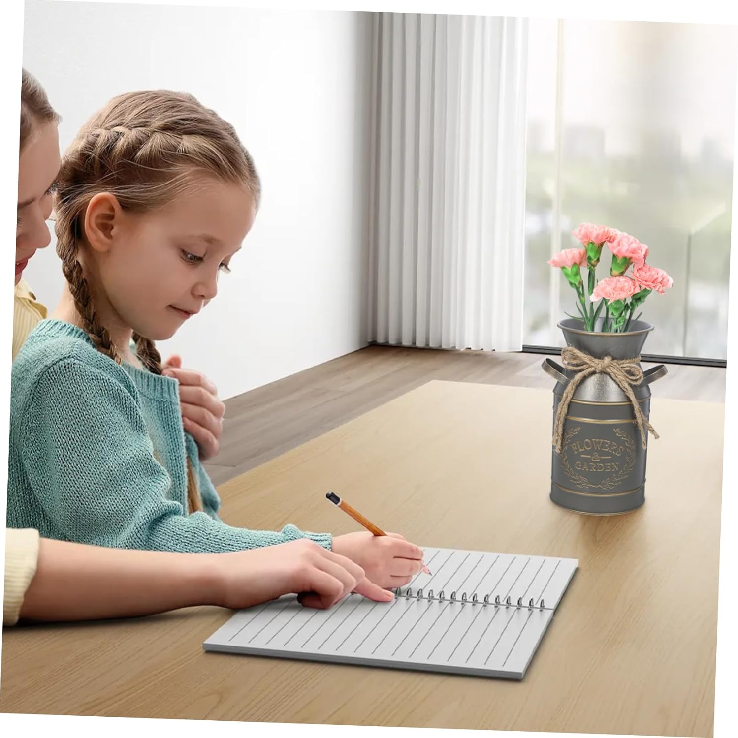 Rustic Galvanized Flower Bucket Planter for Home Office Decor