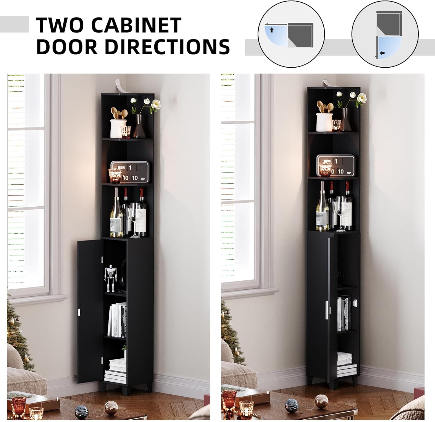 MOHOPE Corner Shelf with Cabinet 5-Tier 748 Tall Black