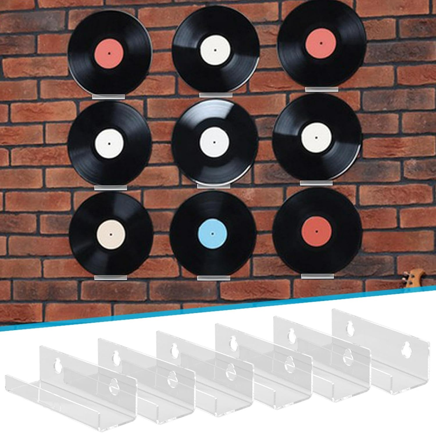 12 Pack Clear Vinyl Record Shelf Wall Mount