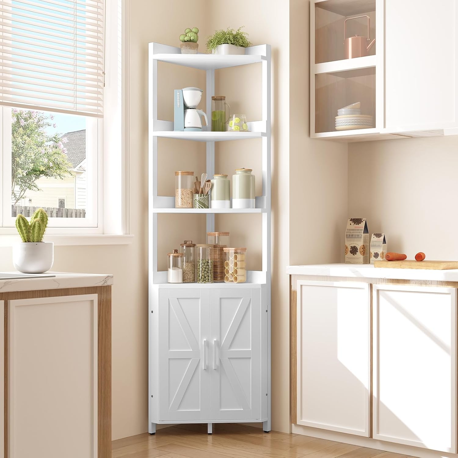 HOOBRO Corner Shelf with 5-Tier Storage White WW78CJ01