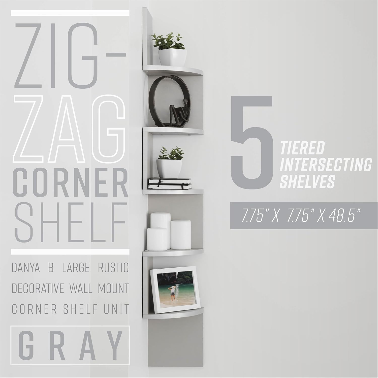 Danya B 5-Tier Corner Wall Shelving Unit Gray
