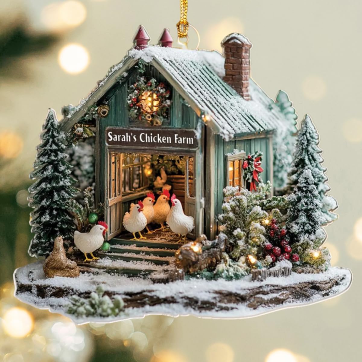 Personalized Chicken Farm Ornament for Christmas Tree