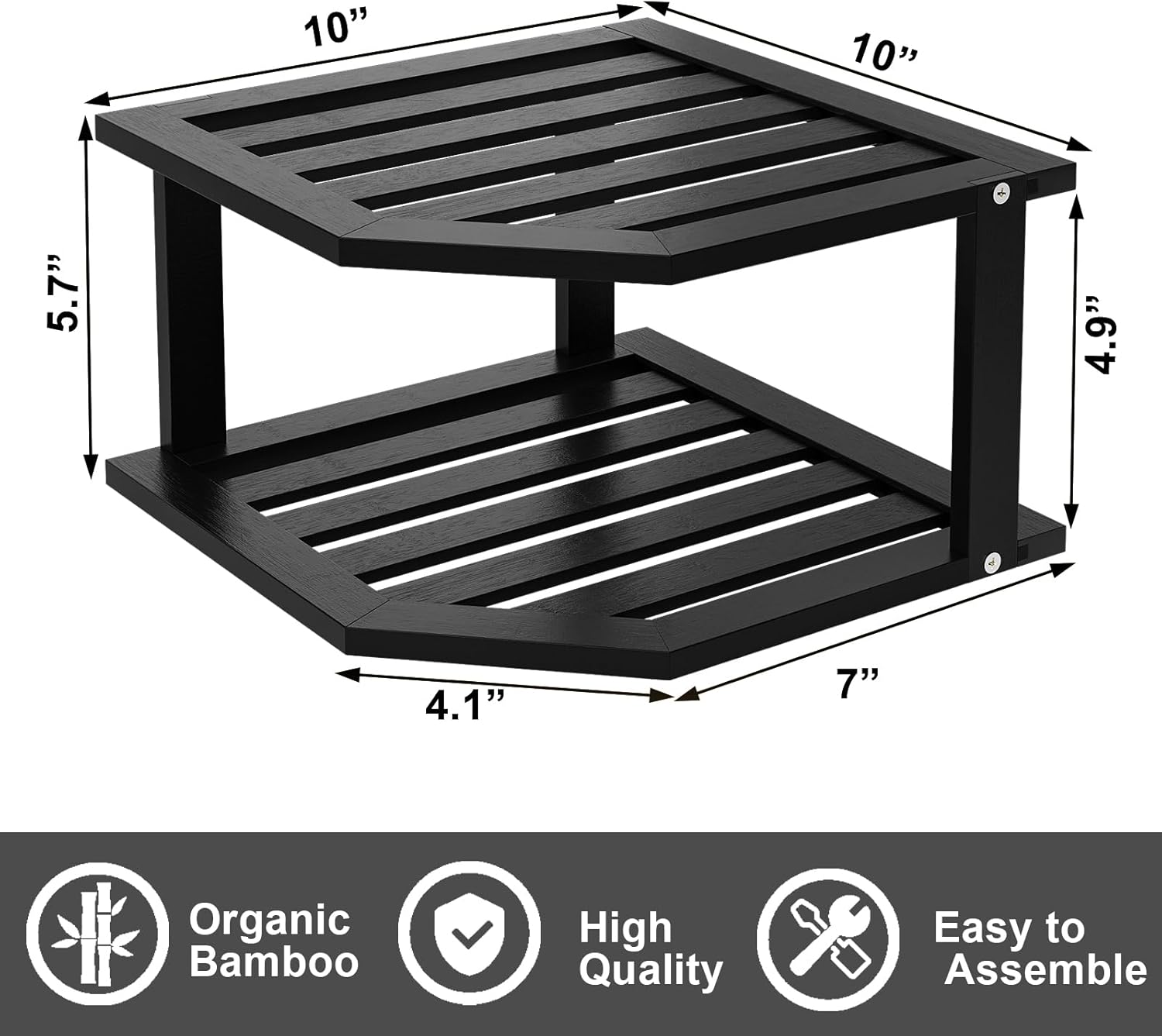 VERTORGAN Bamboo Corner Shelf 3 Pack 2 Tier Organizer Black