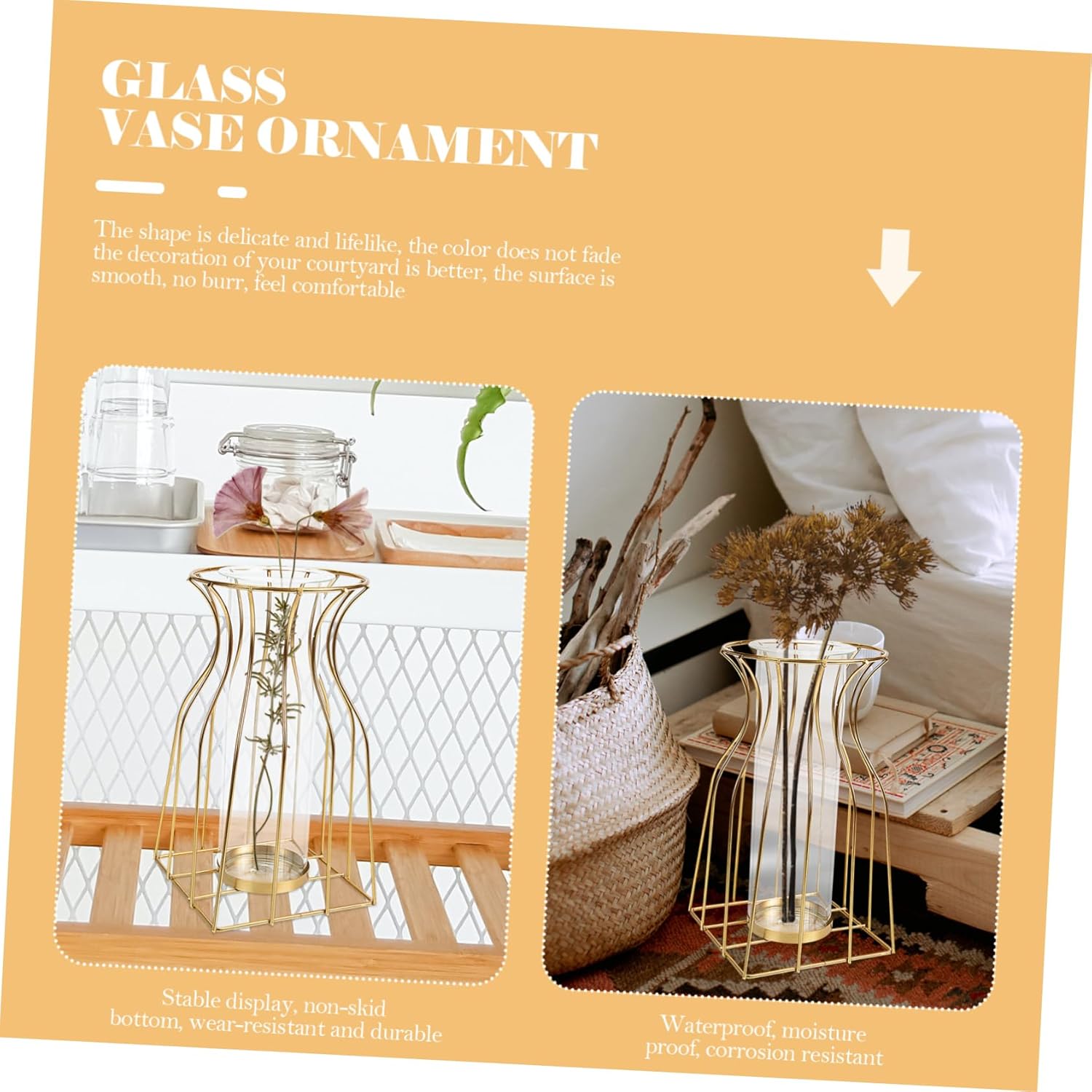 VOSAREA Geometric Iron Art Glass Vase