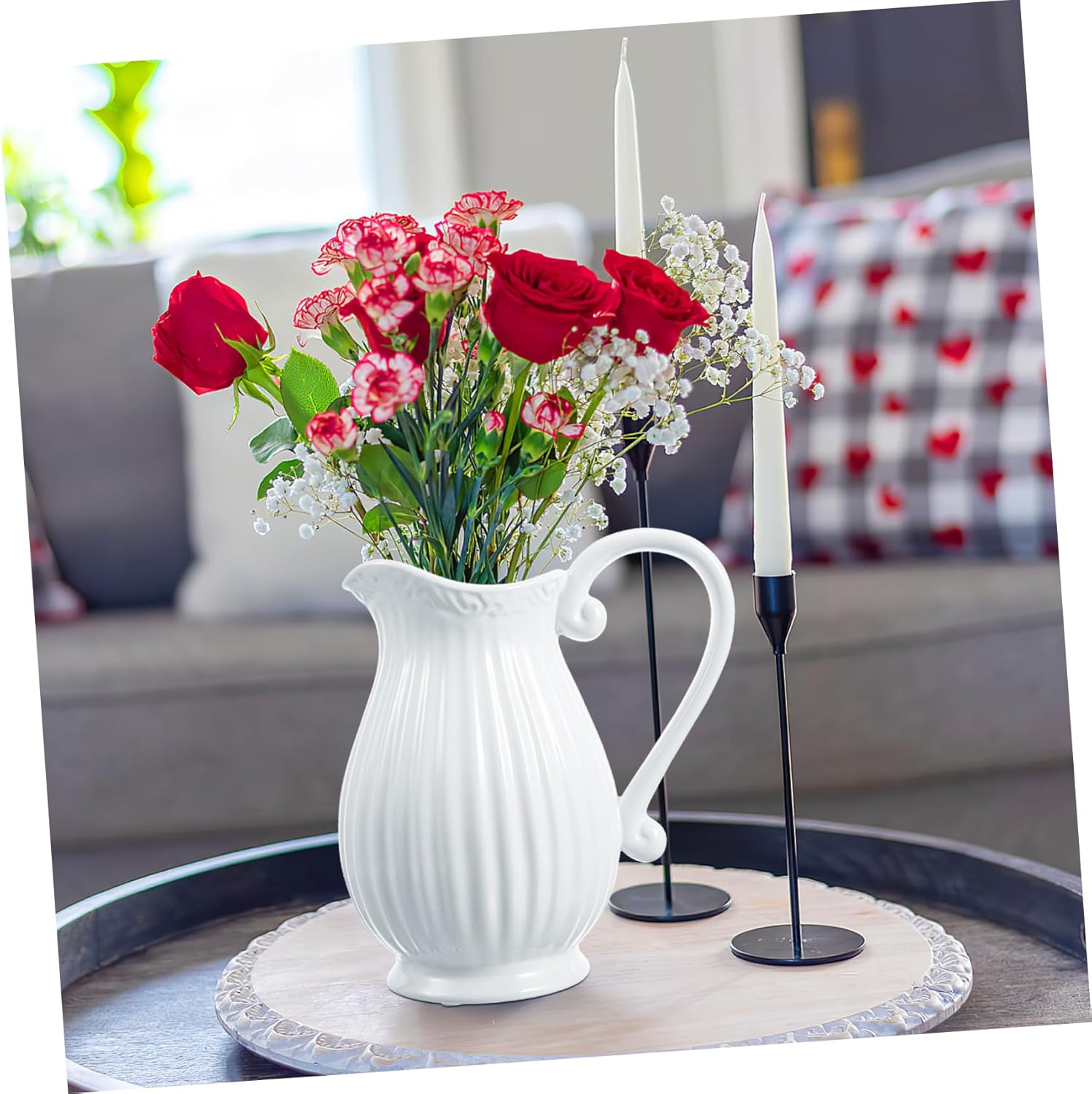 BESTOYARD White Ceramic Pitcher Vase for Home Decor