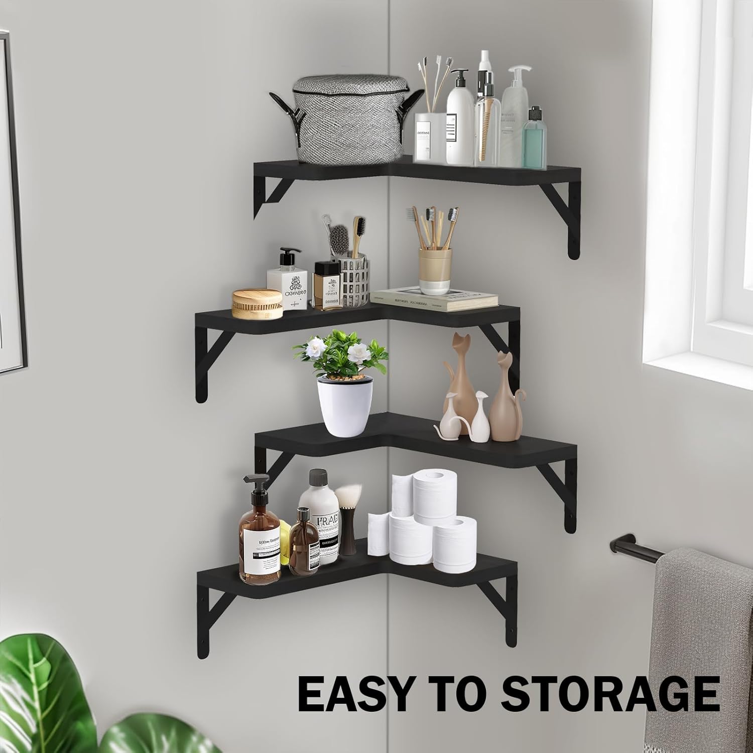 Muzilife Corner Floating Shelves Set of 4 Black