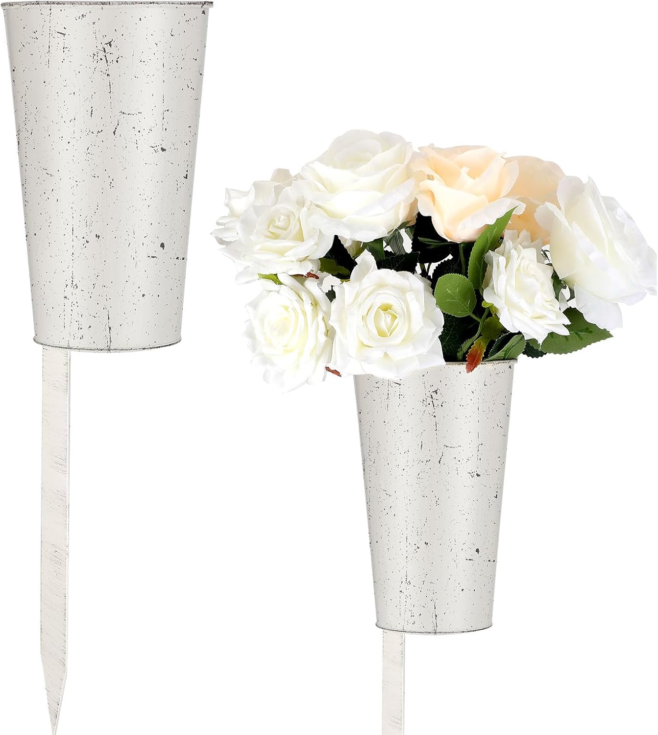 Uiifan 2 Pcs Metal Cemetery Vases with Stake