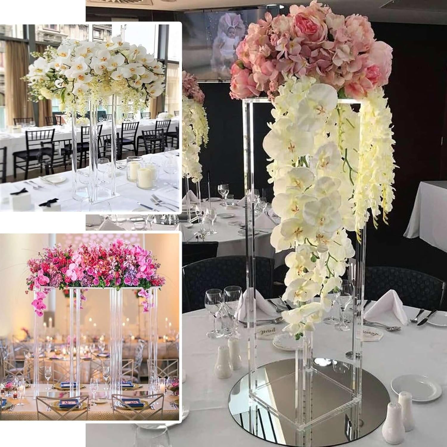 Efavormart 40 Inch Clear Acrylic Floor Vase with Mirror Base