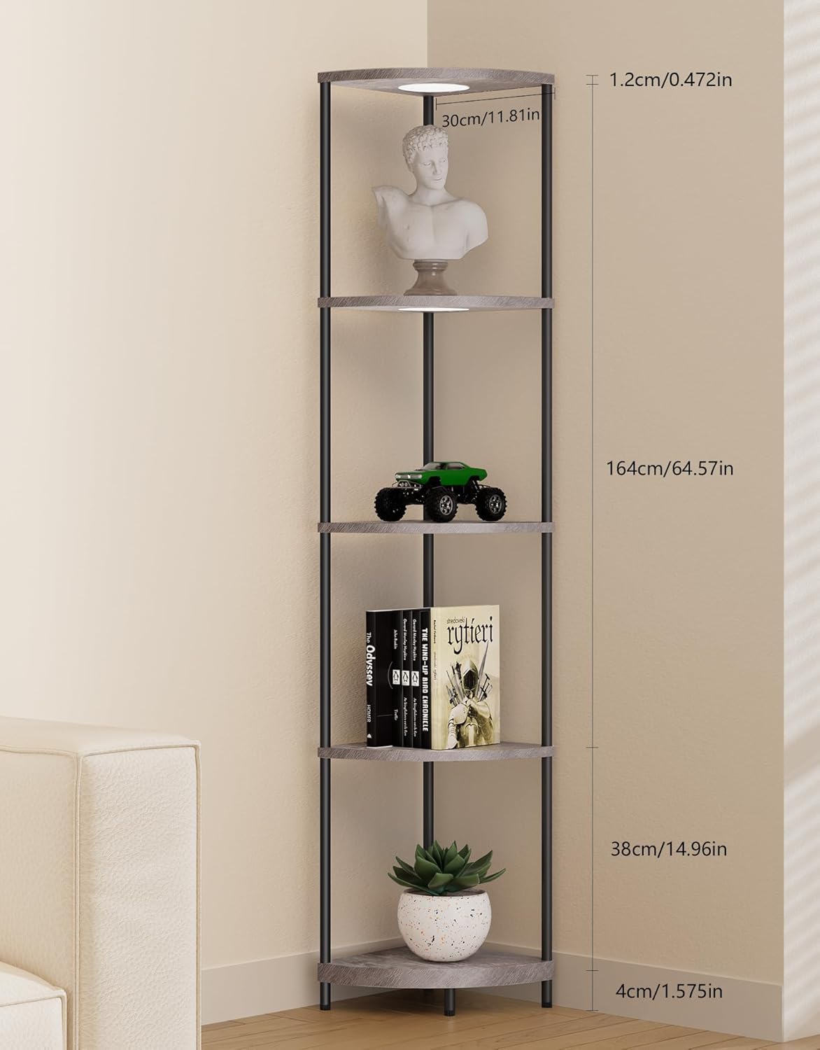 PARTPHONER Corner Shelf with LED Light and Storage