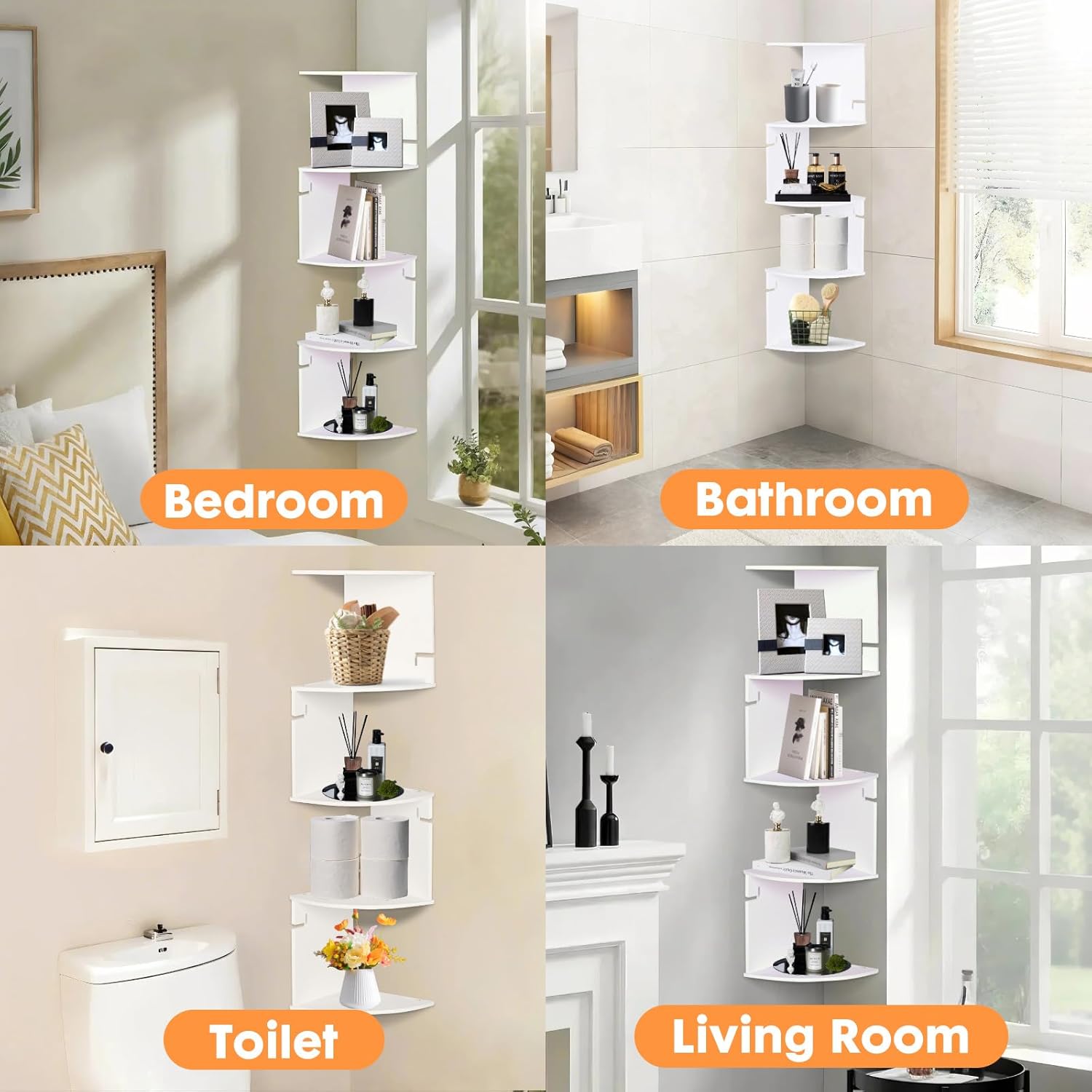 ShellKingdom 5 Tier Corner Shelf Wall Mount White