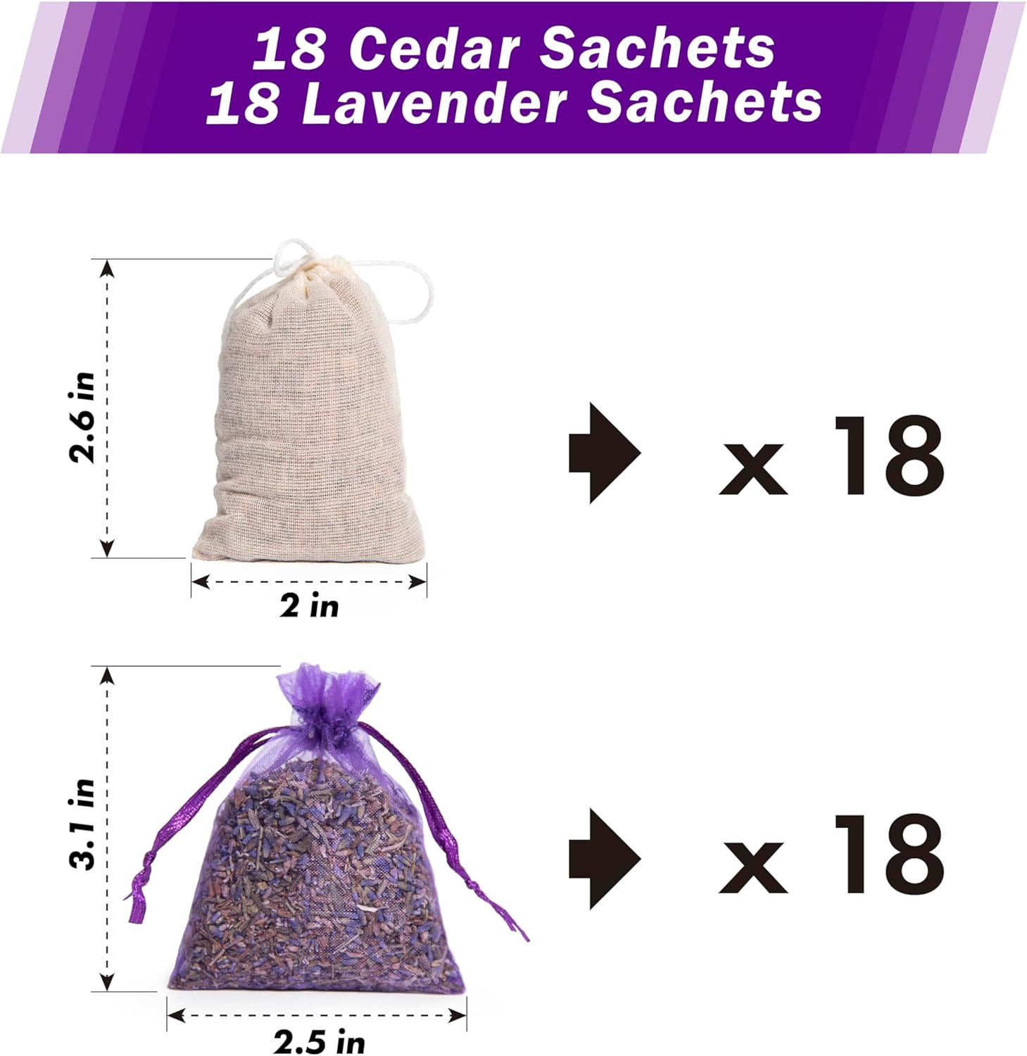 Pack of 36 Cedar Chips and Lavender Sachets for Home Fragrance