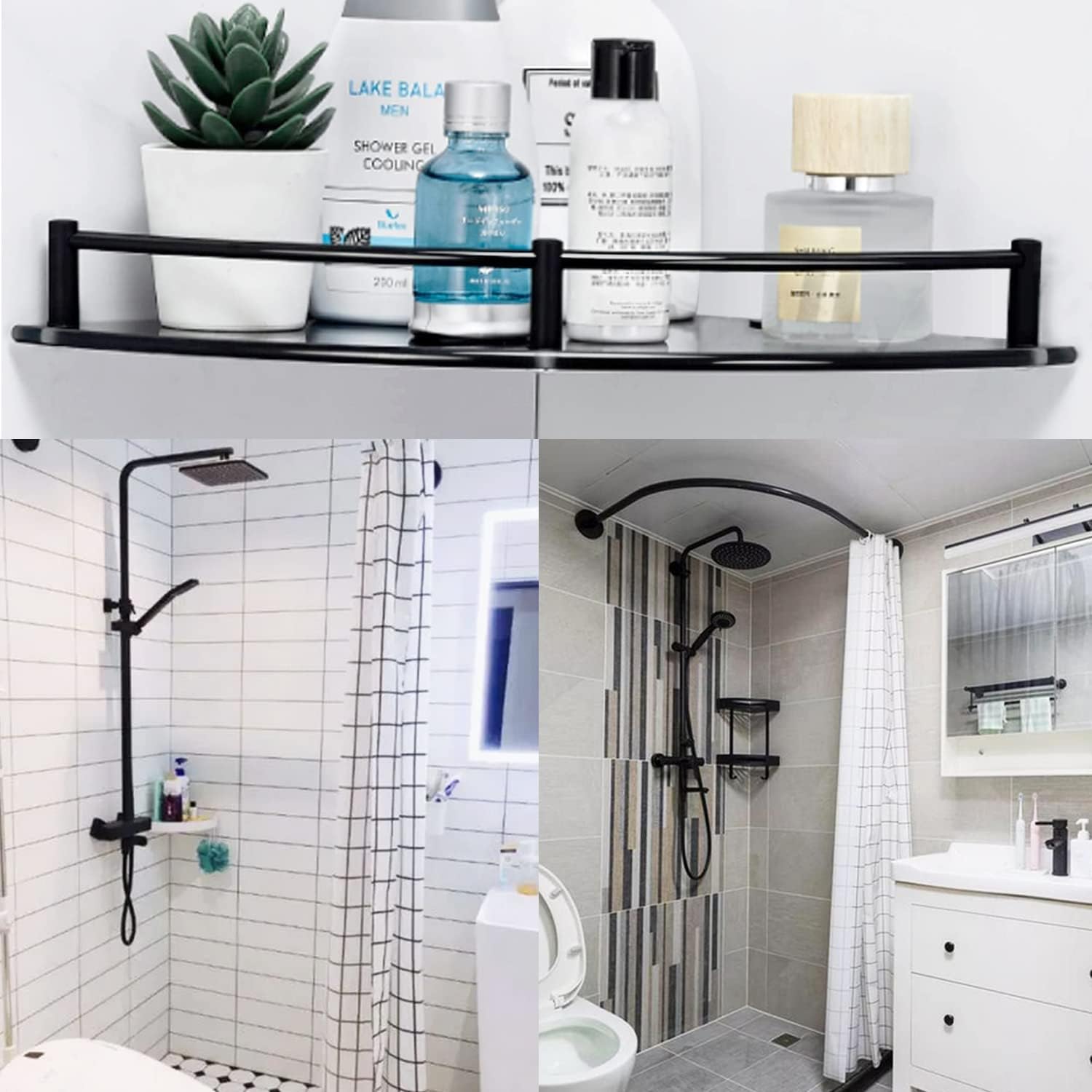 Halyuhn 2 Tier Tempered Glass Shower Caddy with Black Stainless Steel Rail
