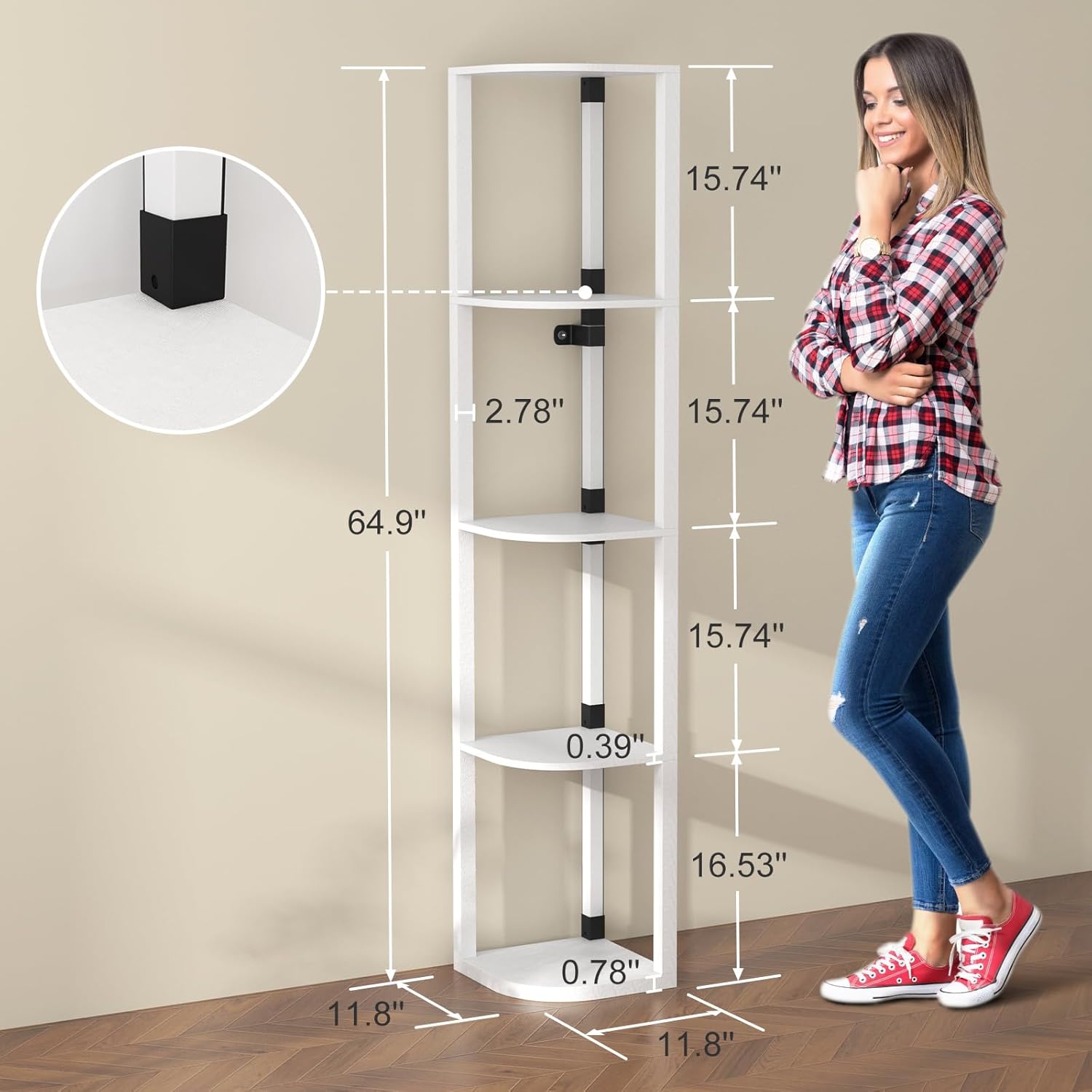 VTRIN Corner Shelf with Light 5-Tier Modern Storage