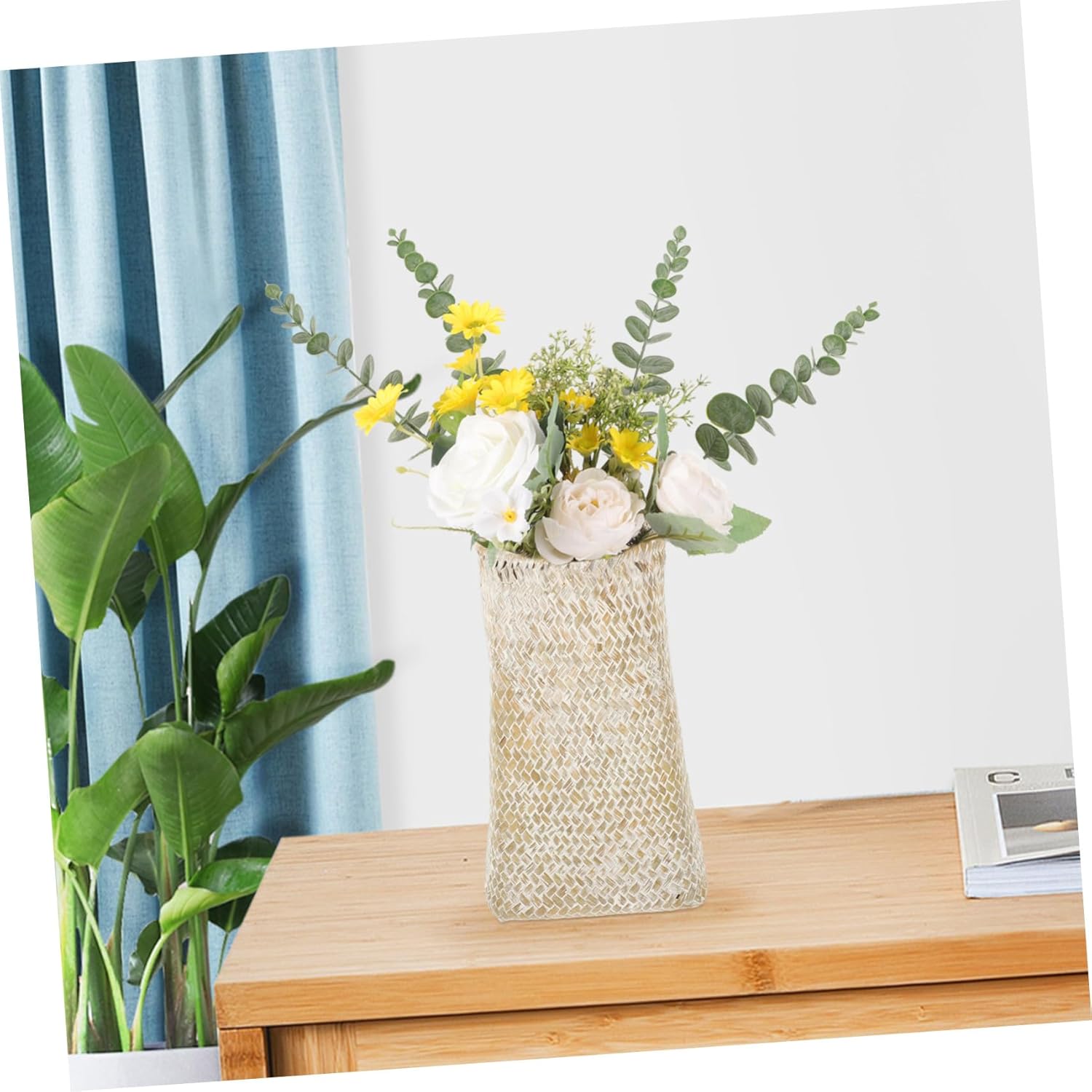 Woven Seagrass Flower Vase Handmade Retro Decor