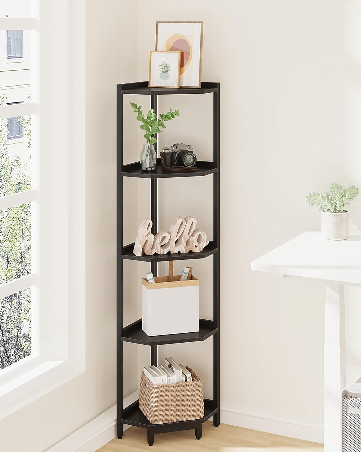 5-Tier Corner Bookshelf Stand with Metal Frame Black CS05906B