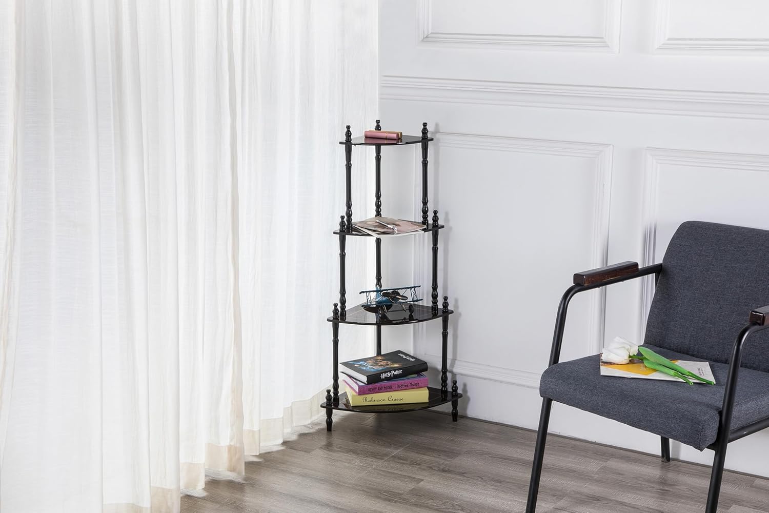 39 Tall 4-Tier Corner Shelf with Cherry Finish