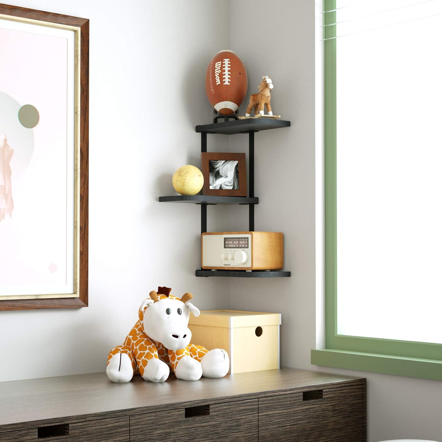 Love-KANKEI 3 Tier Corner Shelf Wall Mount Black