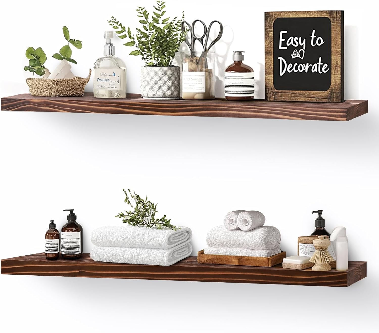 Floating Wall Shelves 2-Pack - Rustic Brown Storage Shelves