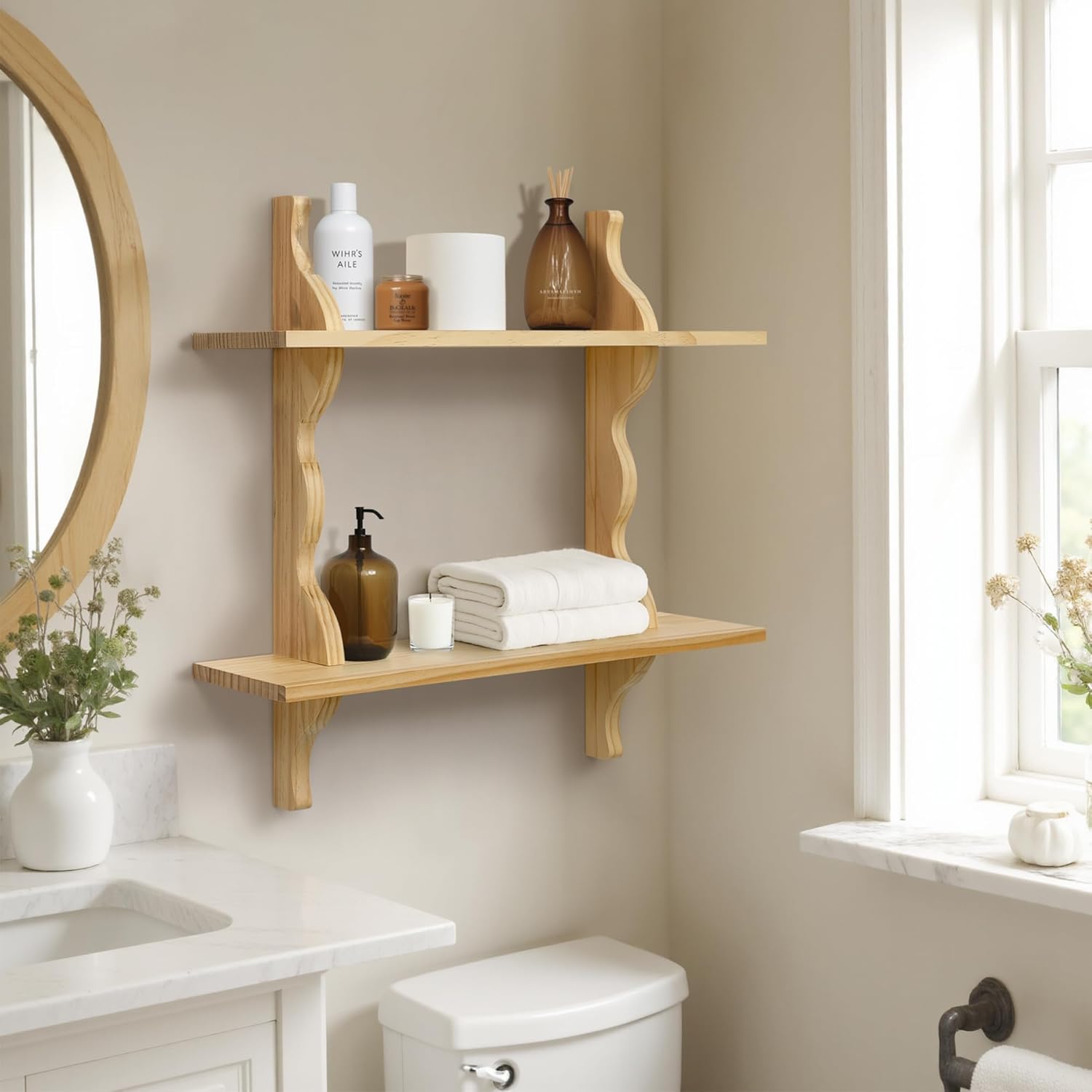 Mazjoaru 24 Inch Pine Wood Floating Shelf Unit