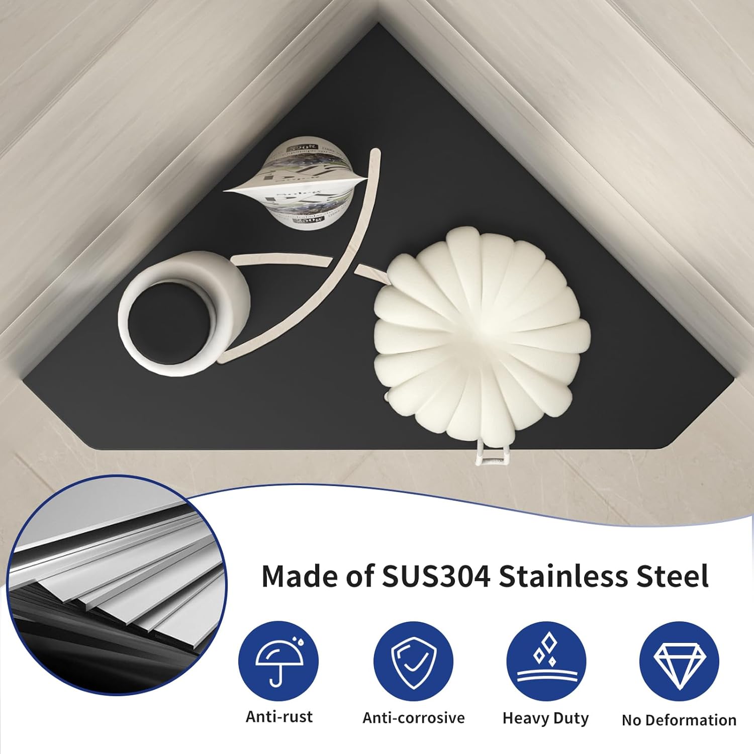 Corner Shower Shelf Matte Black 304 Stainless Steel No Drilling