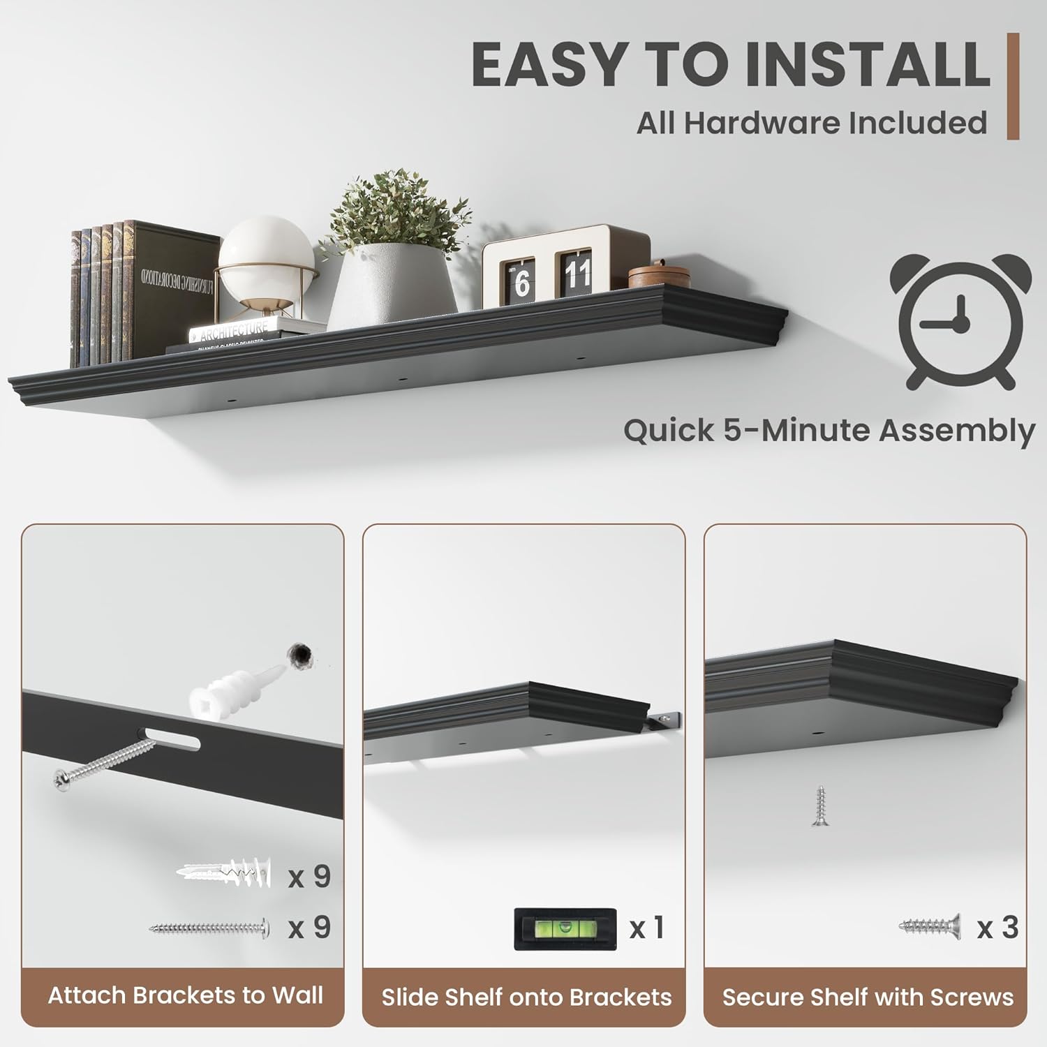 Venusmiles Floating Shelf 48 Inch Black Wall Mount