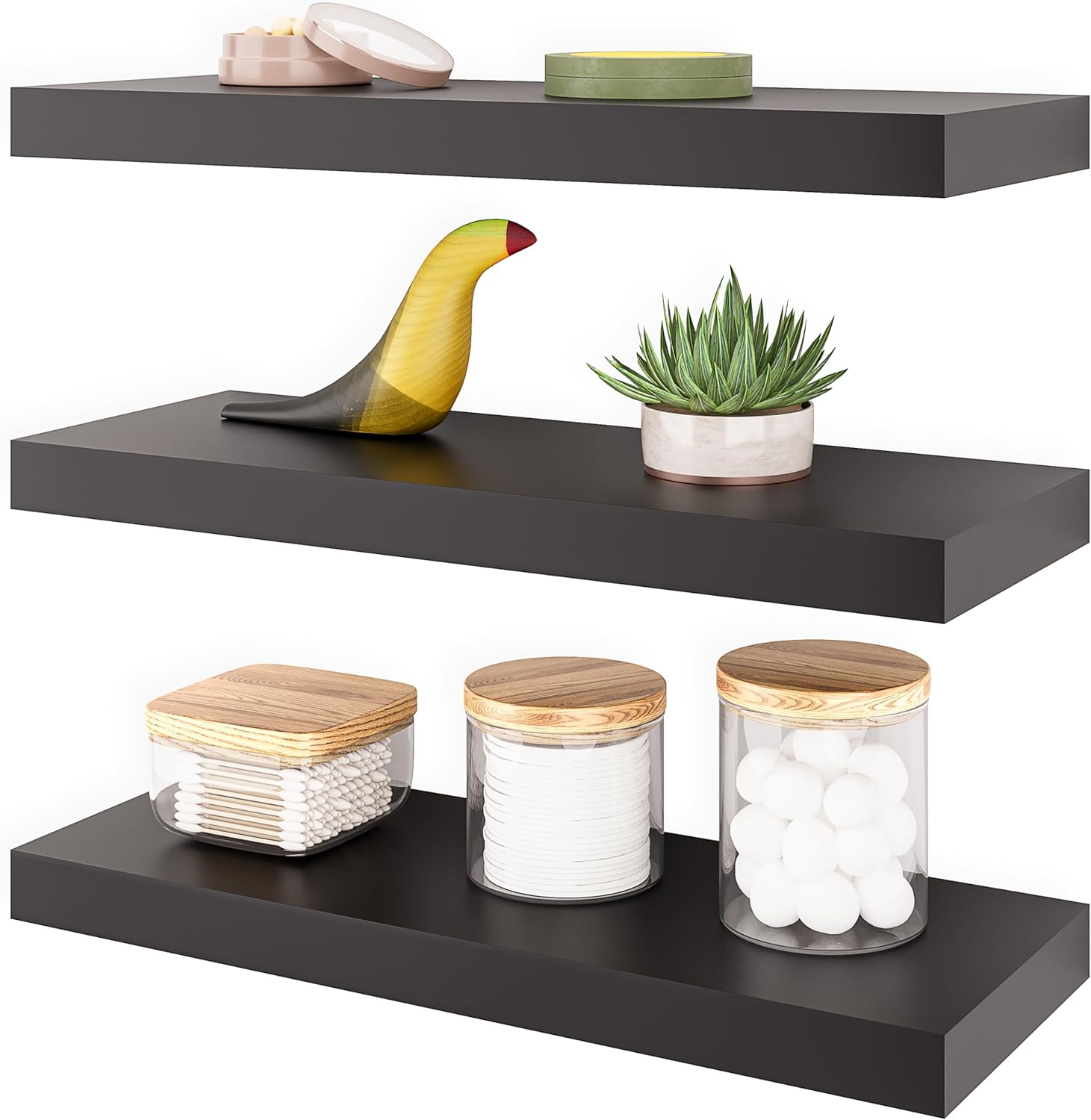 Ballucci Floating Shelves Set of 3 Black 16 Inch