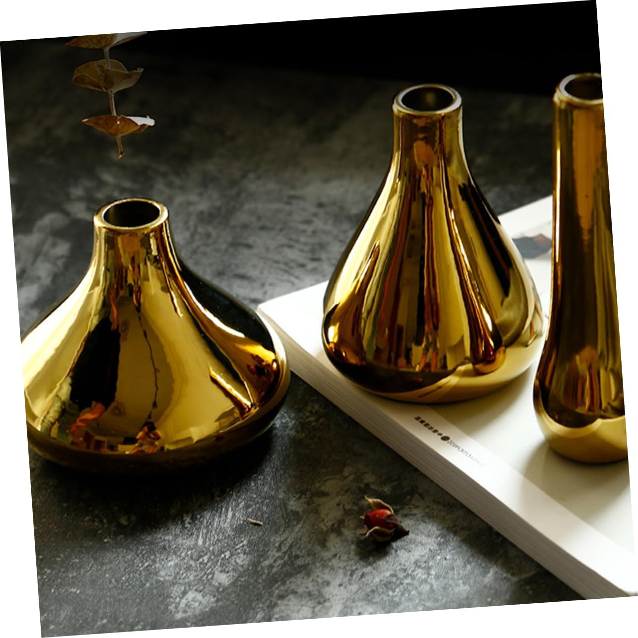 Small Gold Ceramic Vase for Dried Flowers and Plants