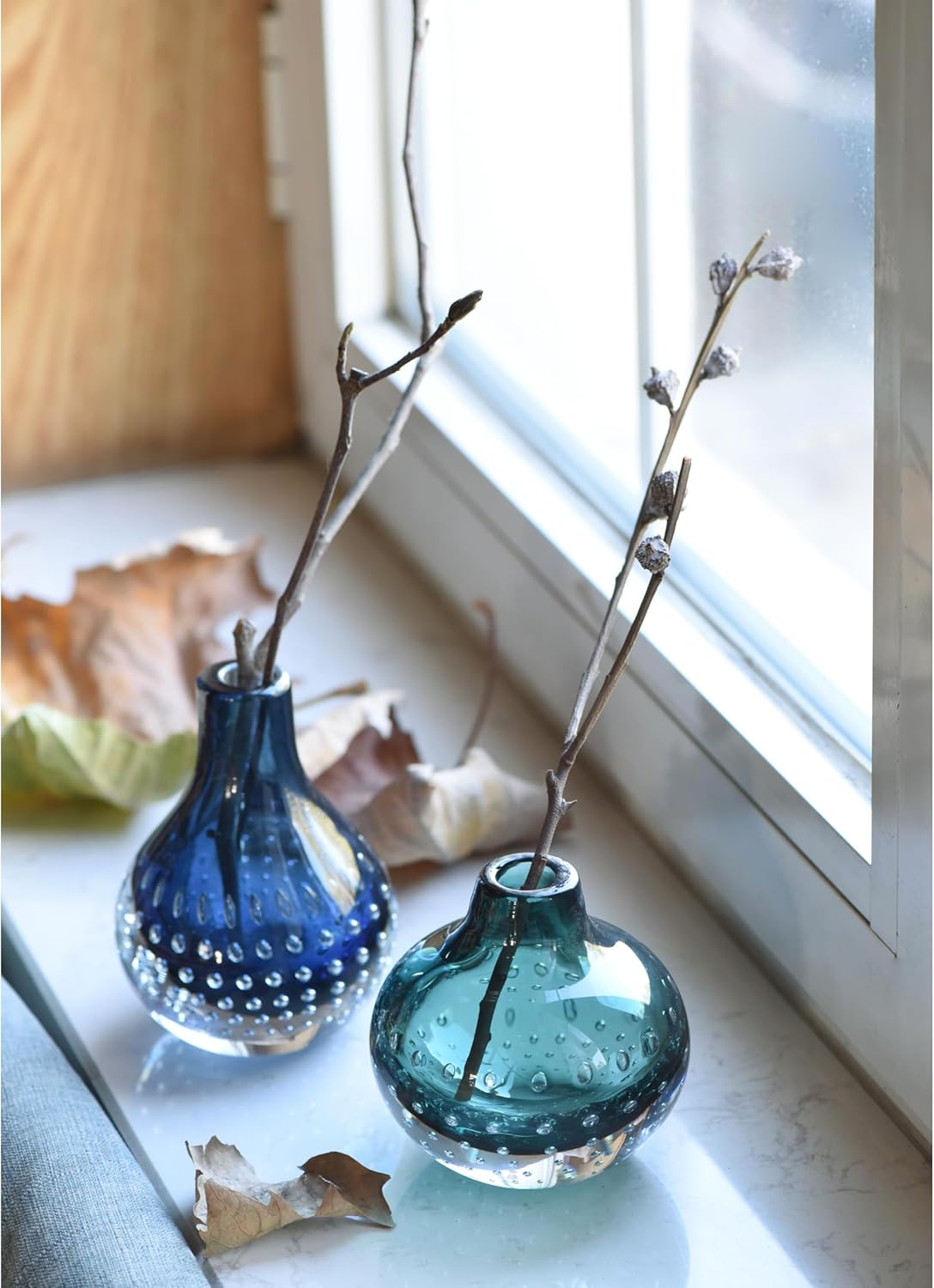 CONVIVA Art Glass Bud Vase Set of 2 Modern Blue Green Vases
