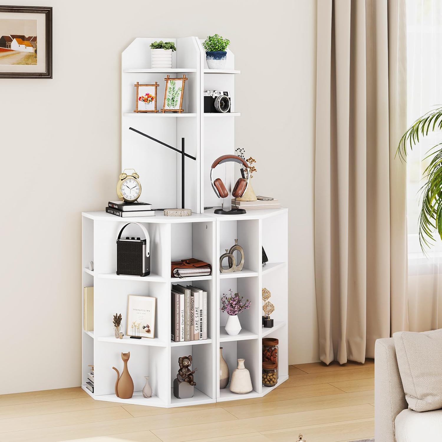 Giantex 6-Tier Corner Bookshelf with Charging Station