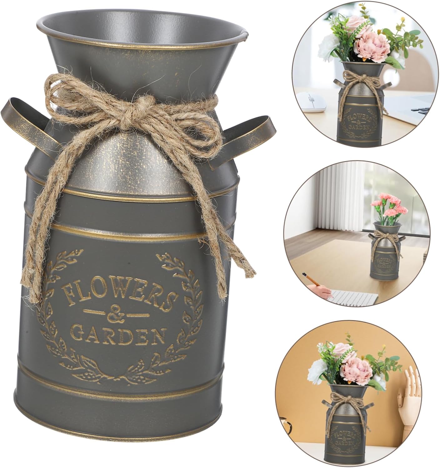 Rustic Galvanized Flower Bucket Planter for Home Office Decor
