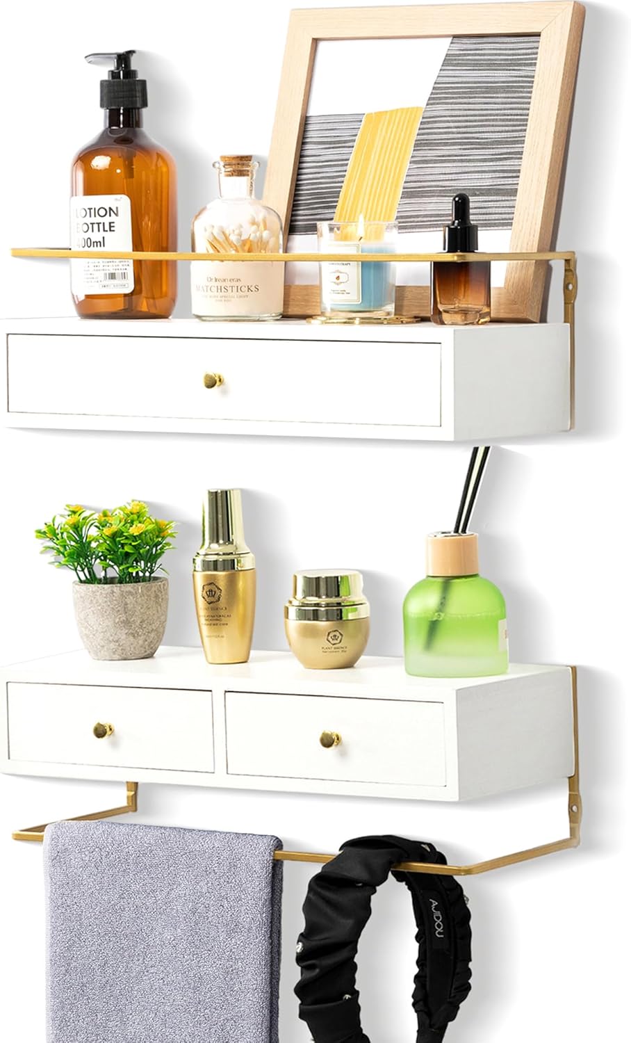 Rustic Floating Shelves With Drawer Set of 2
