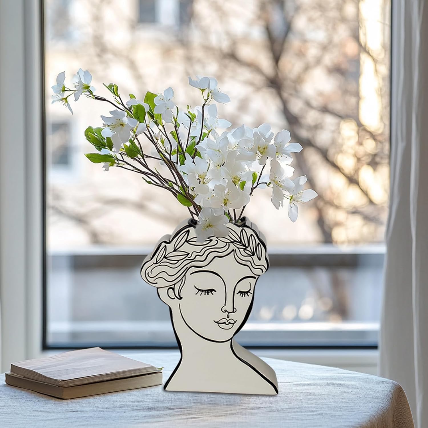 Modern Female Face Flower Vase 8x25x95 Inch Cynkeyee