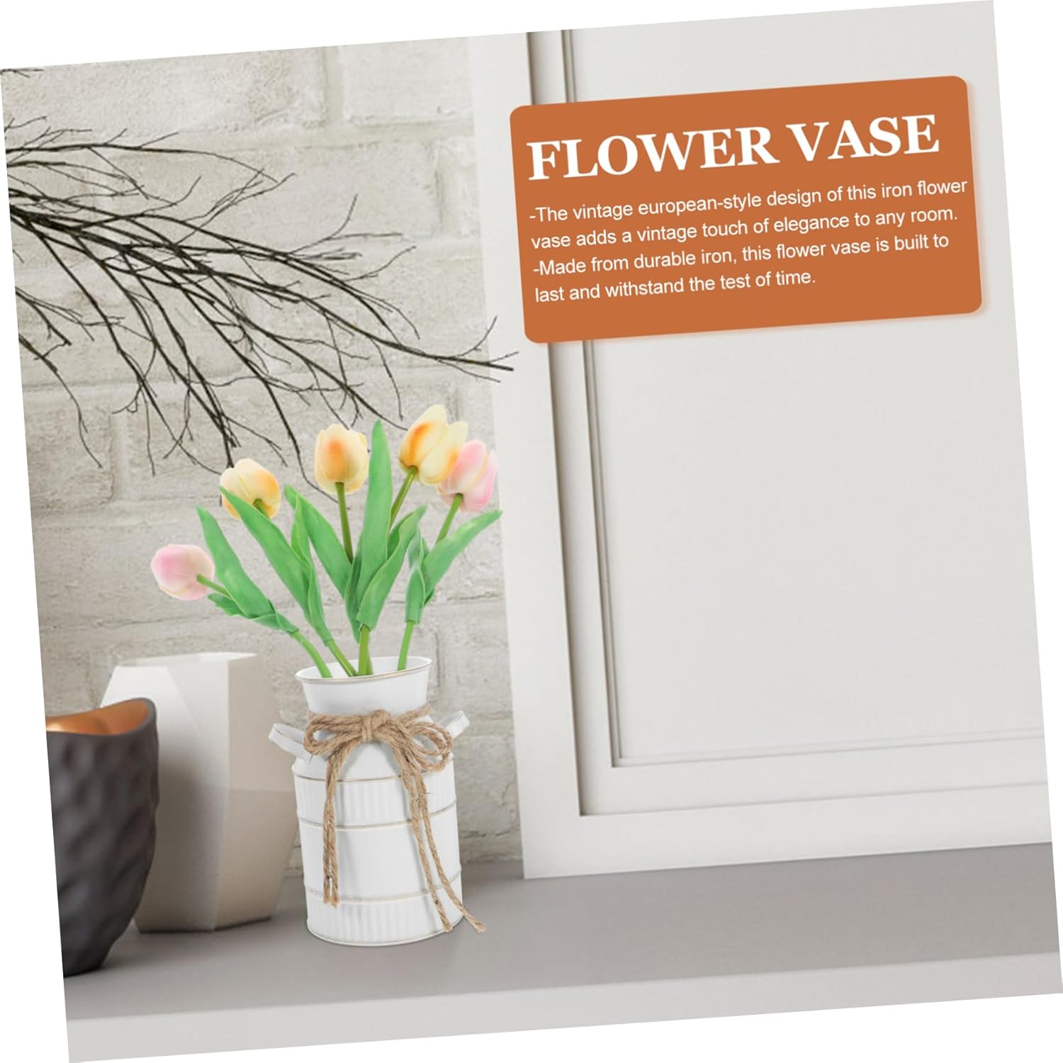PRETYZOOM Vintage Iron Flower Vase with Handle