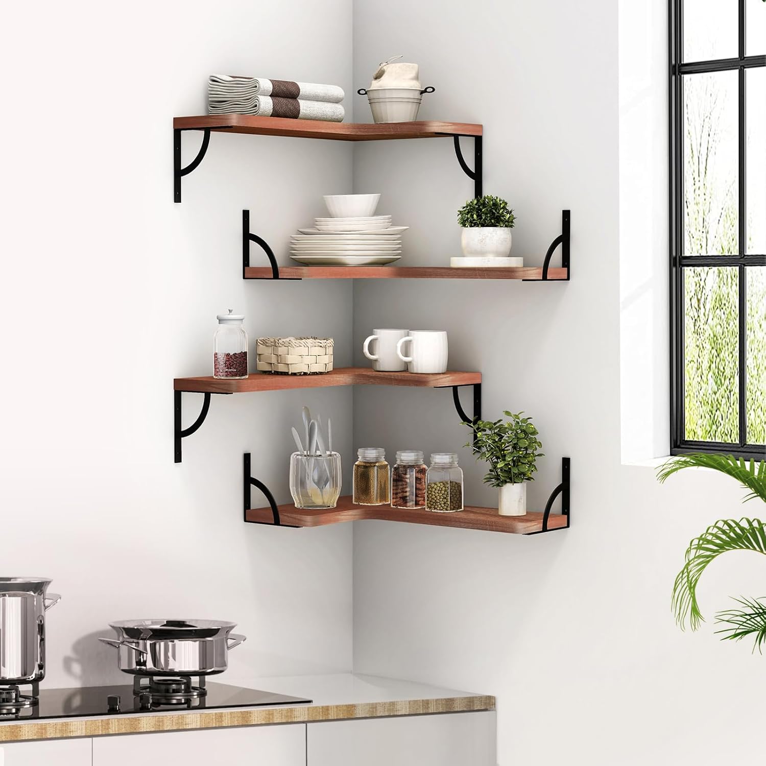 Canupdog Corner Floating Shelf 4 Tier Wall Mount Red