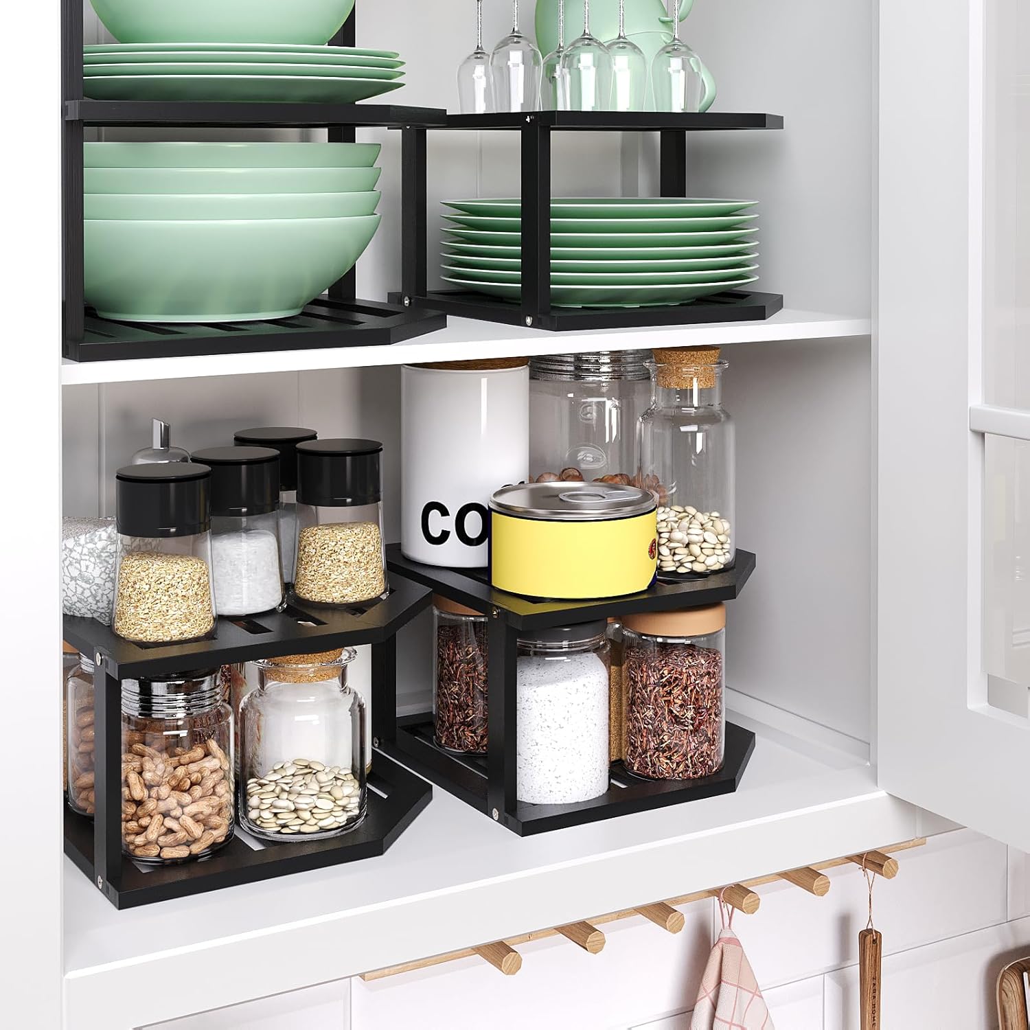 VERTORGAN Bamboo Corner Shelf 3 Pack 2 Tier Organizer Black