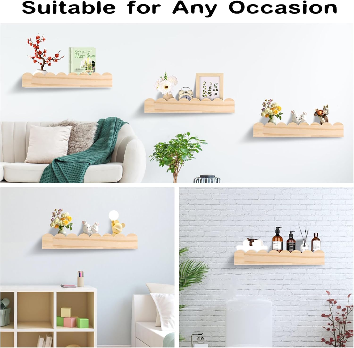 2 Pack Scalloped Floating Shelves for Kids Rooms